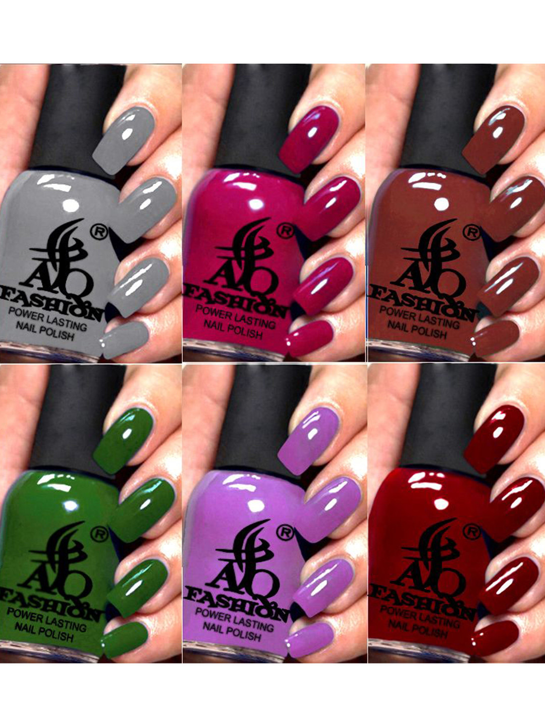 

AQ FASHION Power Lasting Set Of 6 Quick Dry Glossy Nail Polish - 9 ml Each, Grey