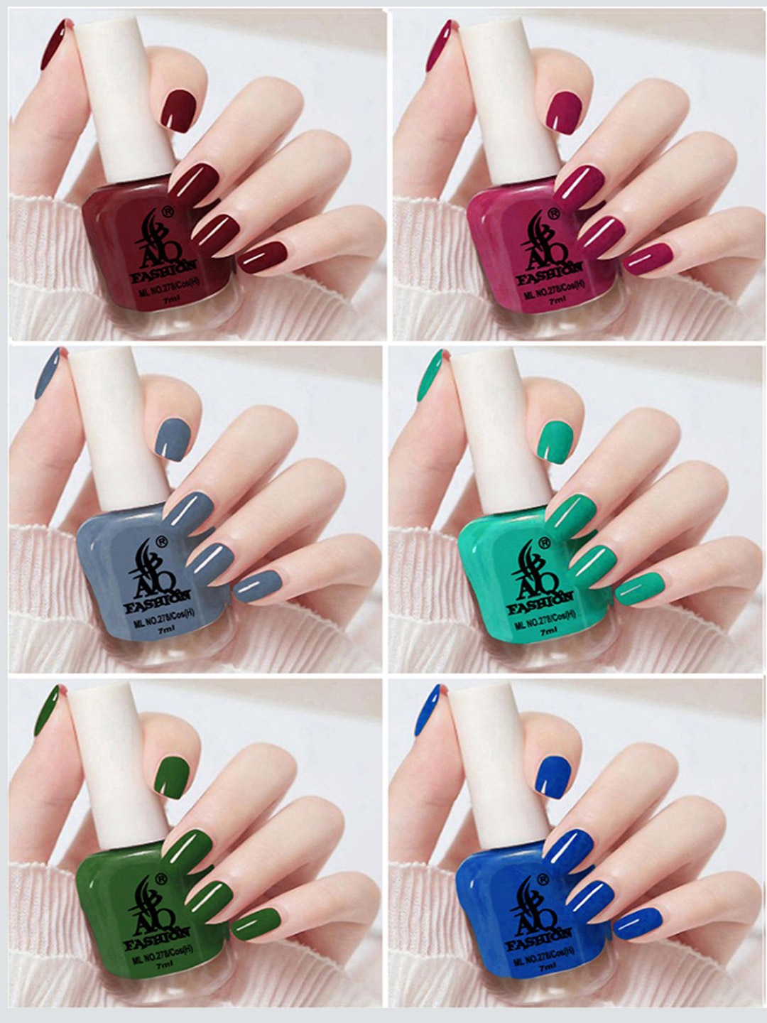 

AQ FASHION Set Of 6 Long Lasting Quick Dry Glossy Nail Polish - 7 ml Each, Brown