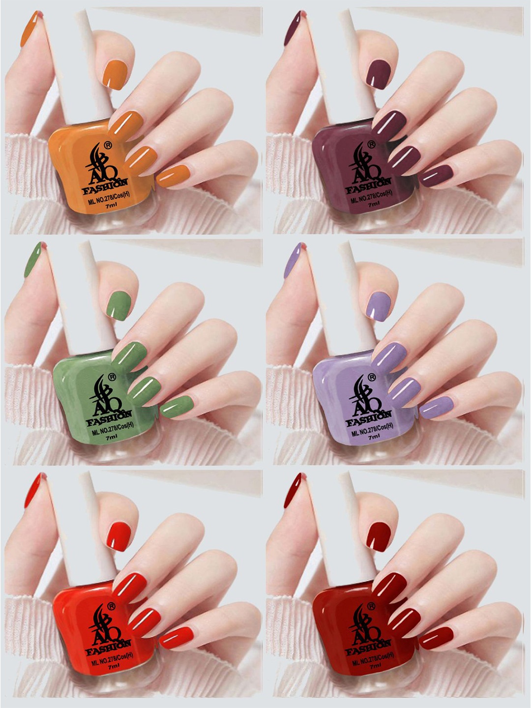 

AQ FASHION Set Of 6 Long Lasting Quick Dry Glossy Nail Polish - 7 ml Each, Orange