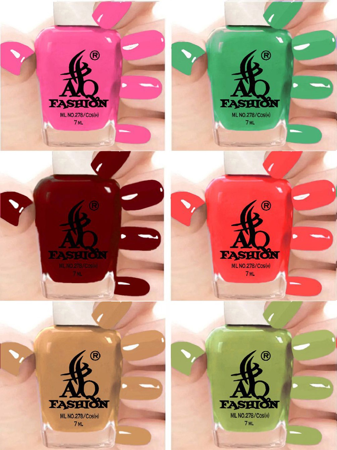 

AQ FASHION Set Of 6 Long Lasting Quick Dry Glossy Nail Polish - 7 ml Each, Pink