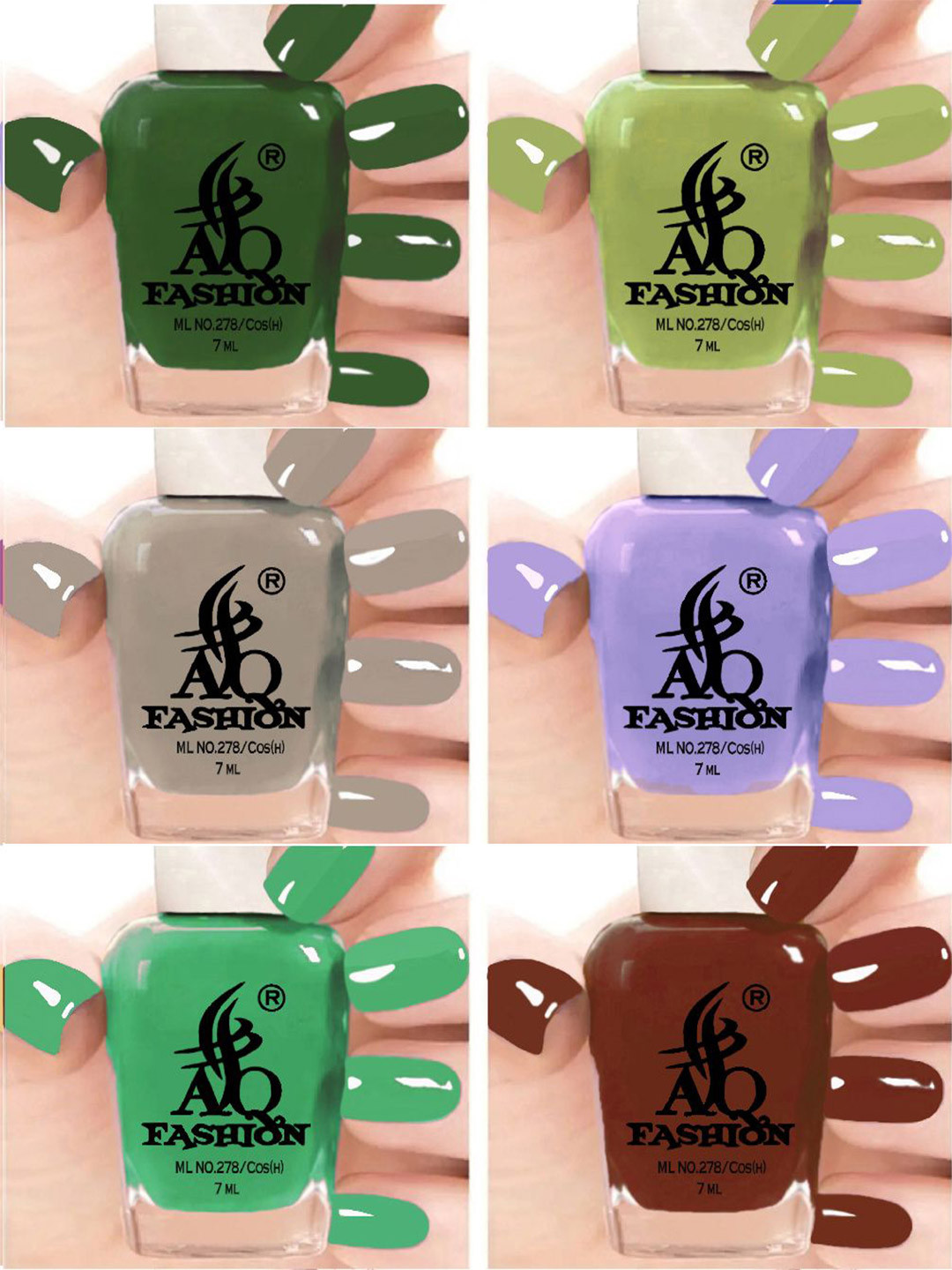 

AQ FASHION Set Of 6 Long Lasting Quick Dry Glossy Nail Polish - 7 ml Each, Green