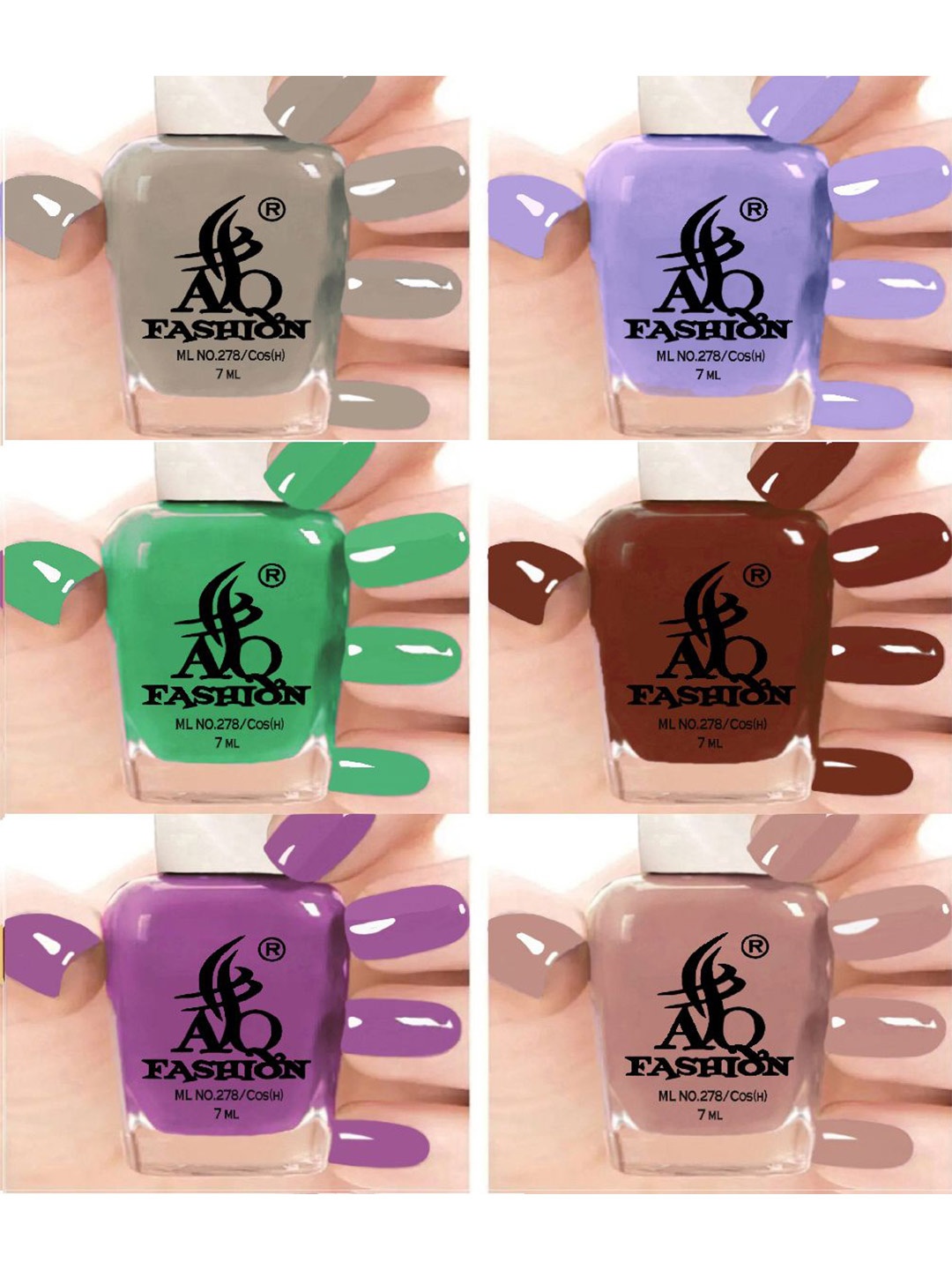 

AQ FASHION Set Of 6 Long Lasting Quick Dry Glossy Nail Polish - 7 ml Each, Grey