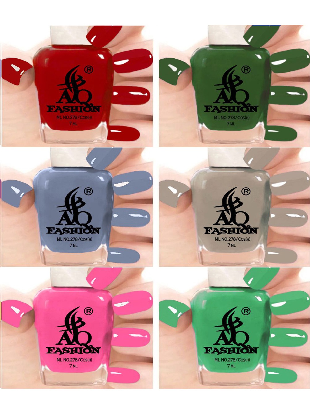 

AQ FASHION Set Of 6 Long Lasting Quick Dry Glossy Nail Polish - 7 ml Each, Red