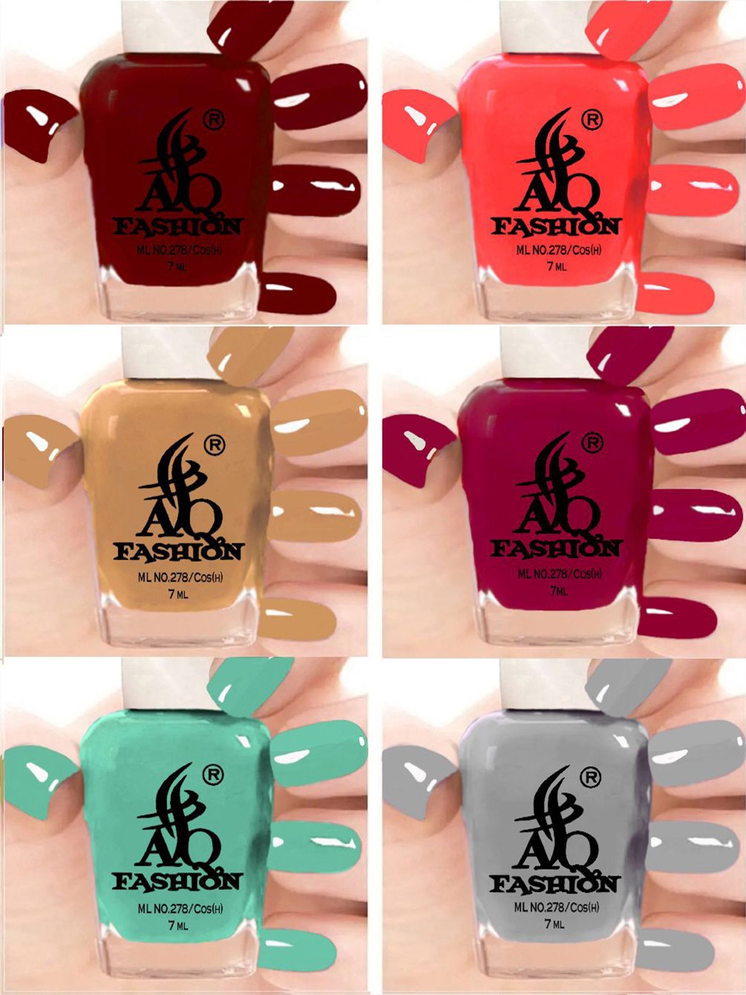 

AQ FASHION Set Of 6 Long Lasting Quick Dry Glossy Nail Polish - 7 ml Each, Brown