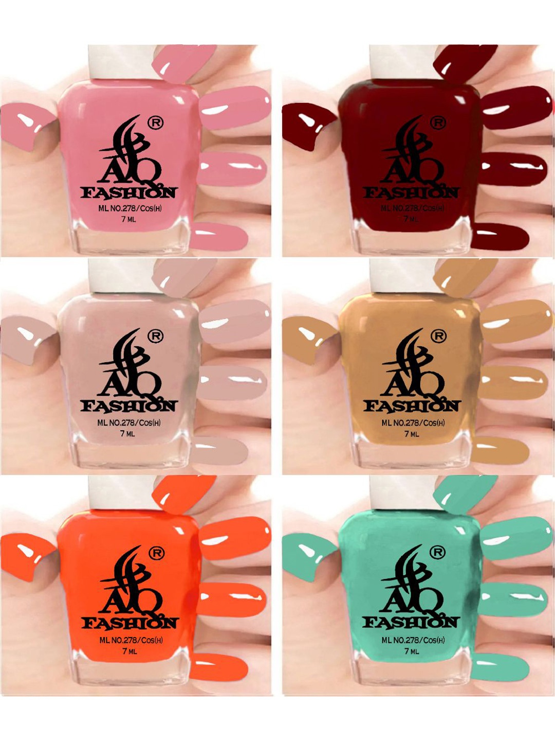 

AQ FASHION Set Of 6 Long Lasting Quick Dry Glossy Nail Polish - 7 ml Each, Pink