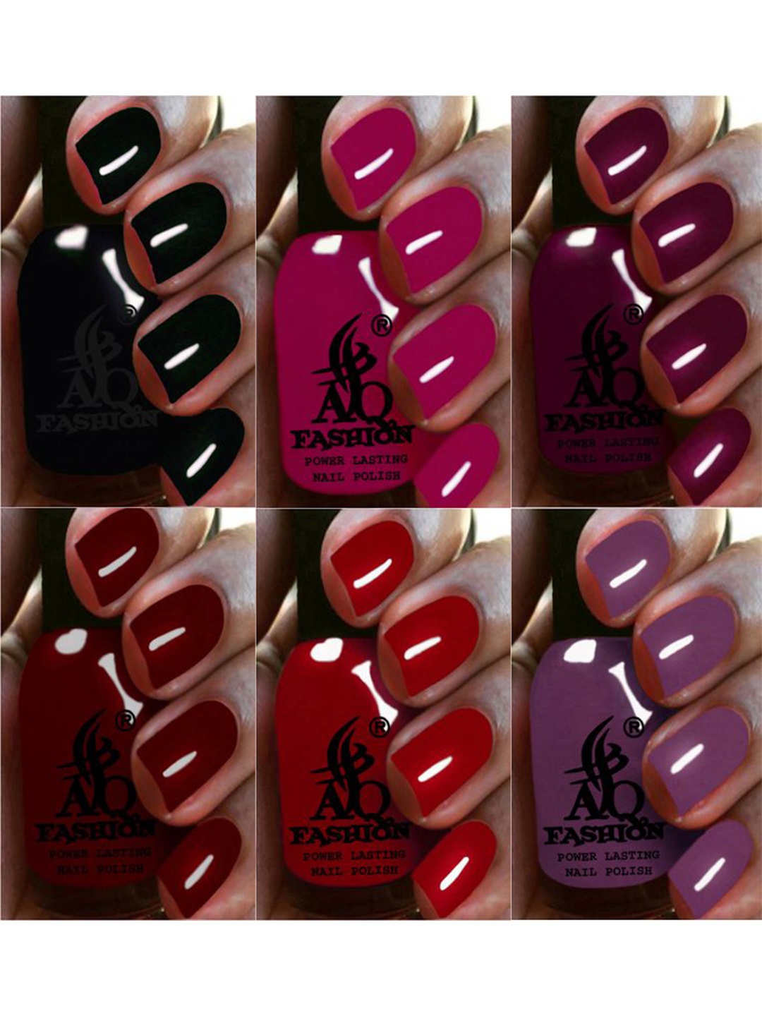 

AQ FASHION Power Lasting Set Of 6 Top Coat Glossy Nail Polish - 9 ml Each, Black