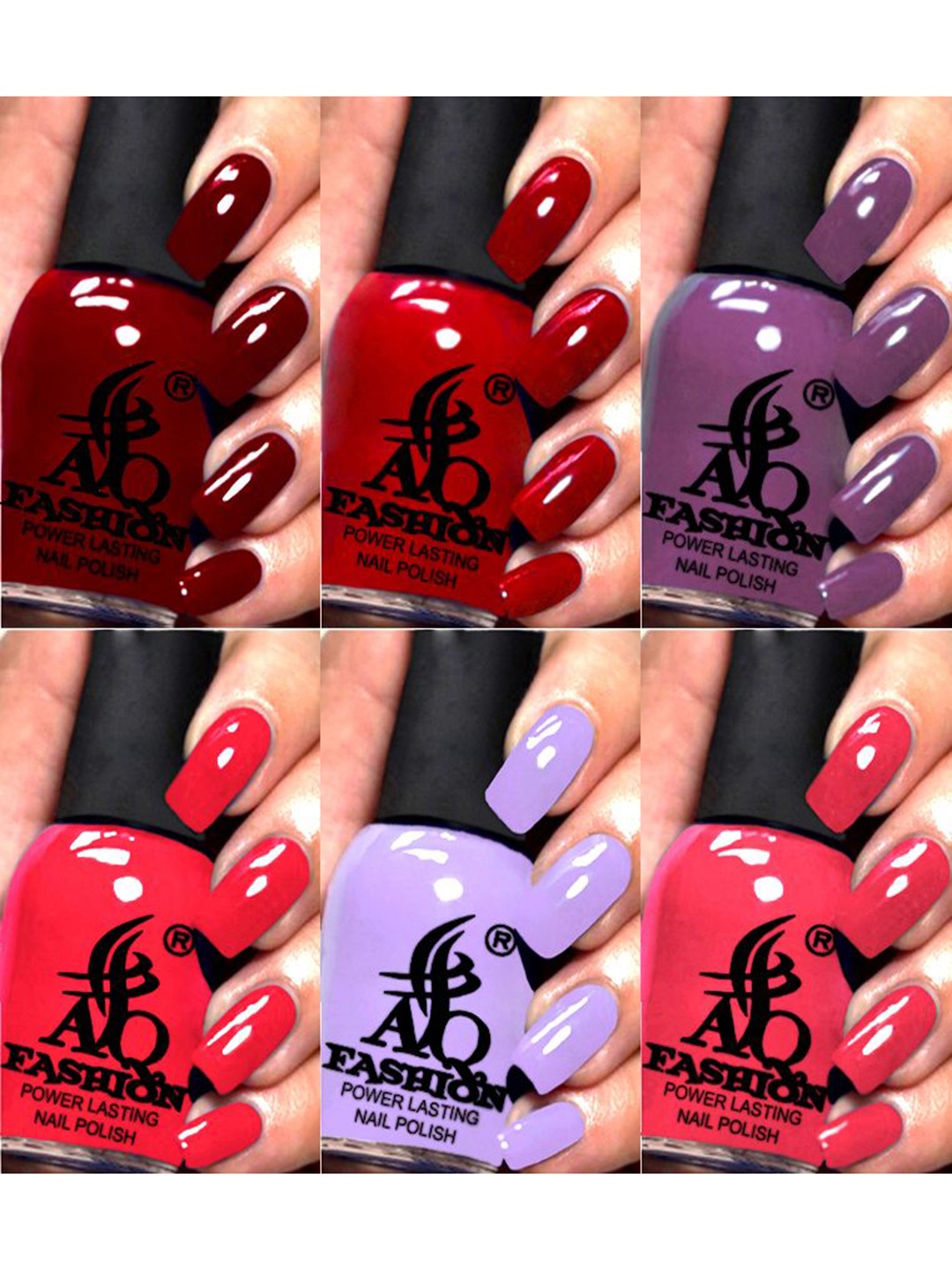 

AQ FASHION Power Lasting Set Of 6 Quick Dry Glossy Nail Polish - 9 ml Each, Red