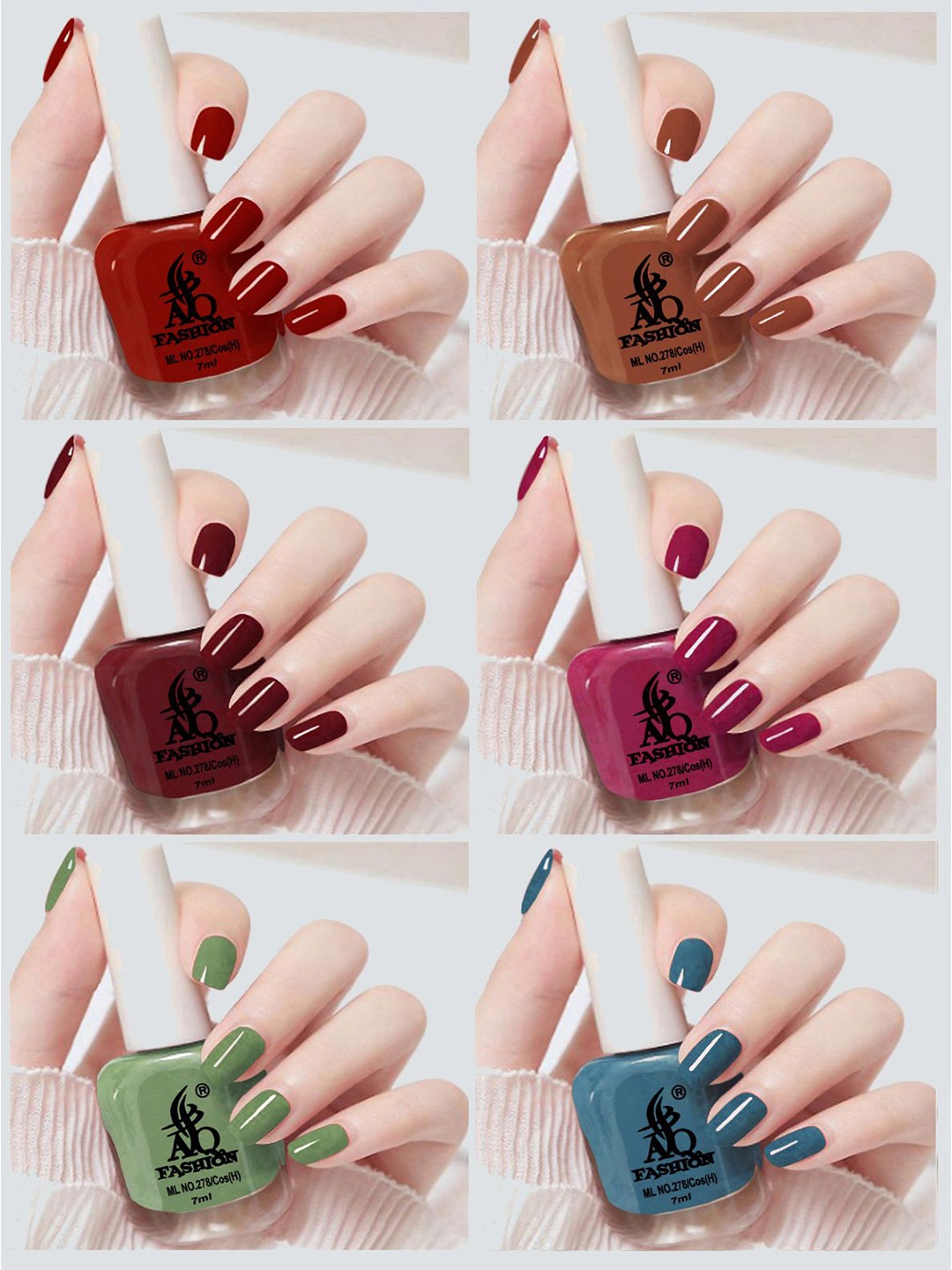 

AQ FASHION Set Of 6 Long Lasting Quick Dry Glossy Nail Polish - 7 ml Each, Red