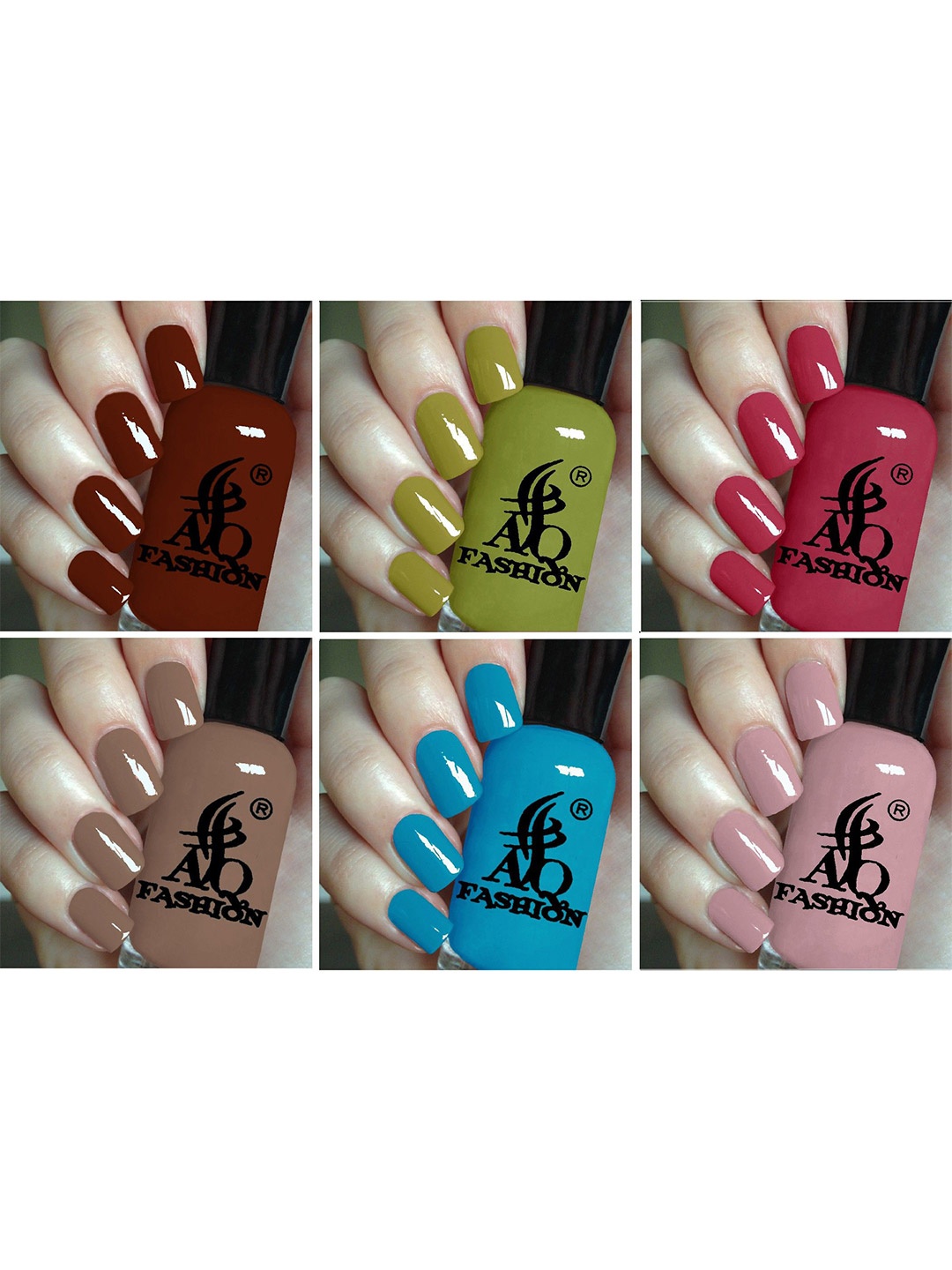 

AQ FASHION Set Of 6 Long Lasting Quick Dry Glossy Nail Polish - 9 ml Each, Brown