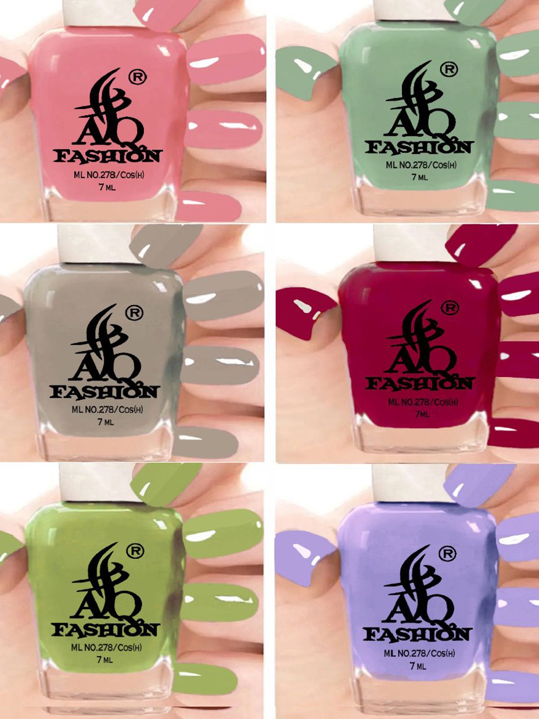 

AQ FASHION Set Of 6 Long Lasting Quick Dry Glossy Nail Polish - 7 ml Each, Pink