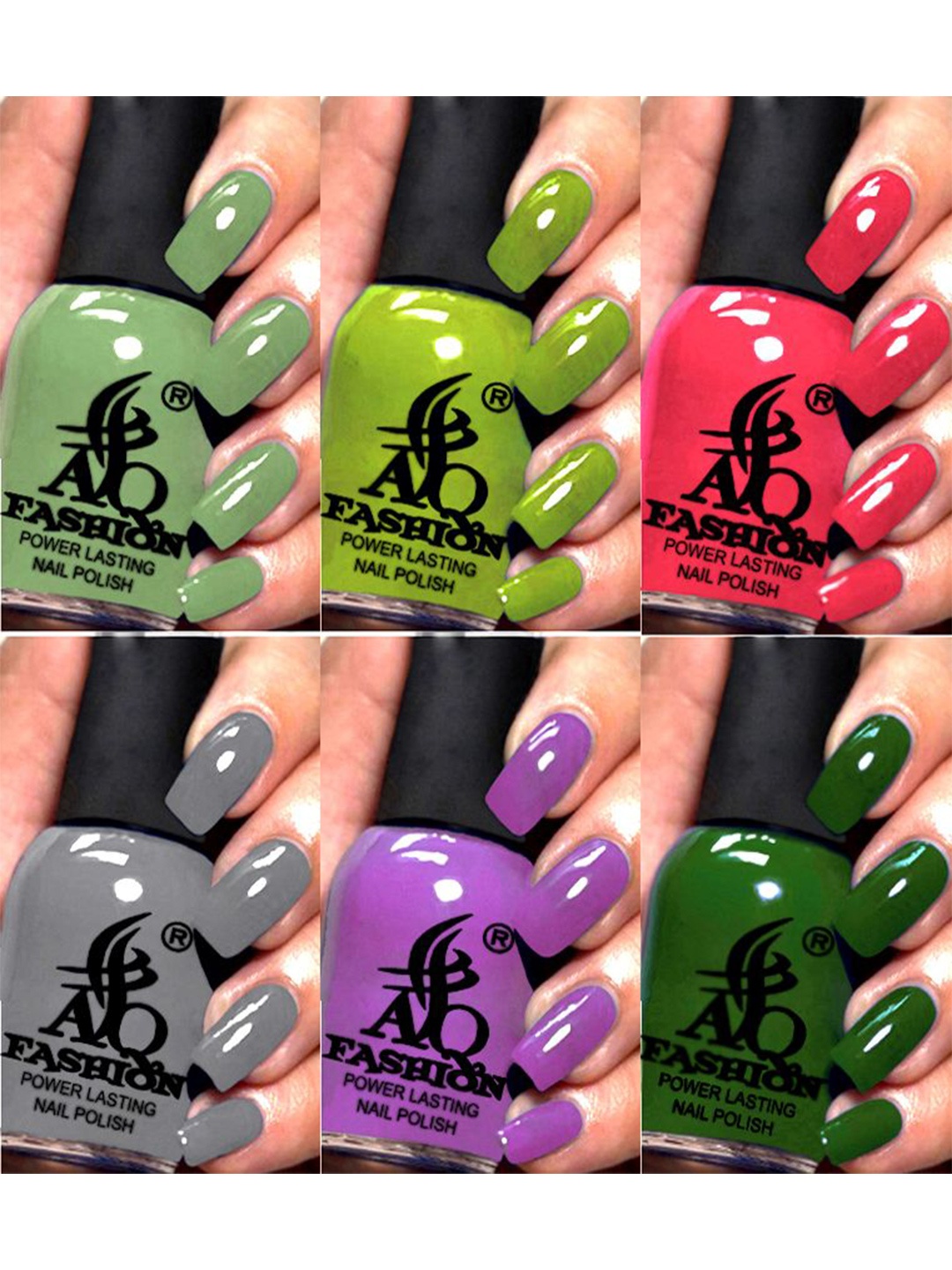 

AQ FASHION Power Lasting Set Of 6 Quick Dry Glossy Nail Polish - 9 ml Each, Green