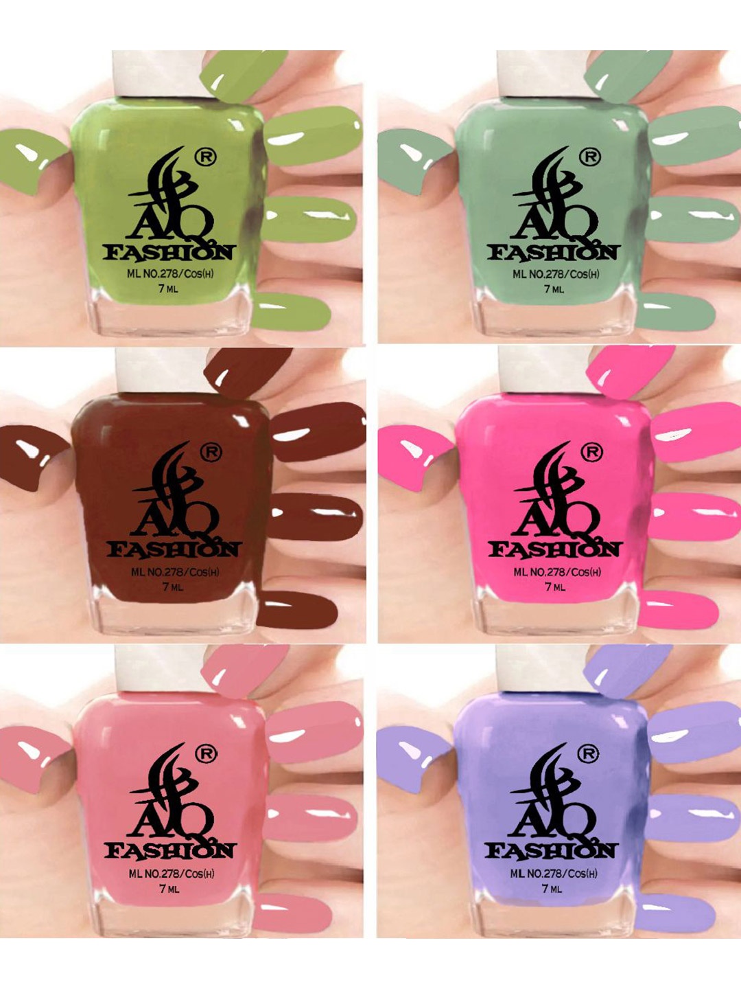 

AQ FASHION Set Of 6 Long Lasting Quick Dry Glossy Nail Polish - 7 ml Each, Green