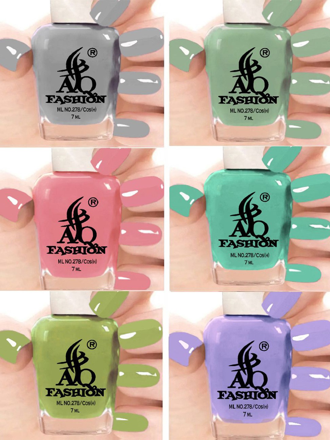 

AQ FASHION Set Of 6 Long Lasting Quick Dry Glossy Nail Polish - 7 ml Each, Grey