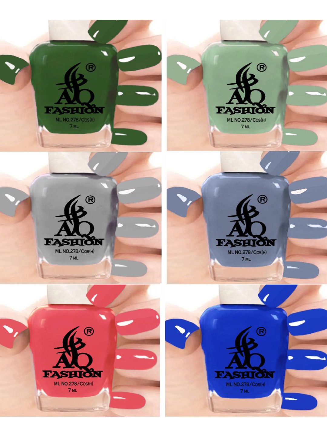 

AQ FASHION Set Of 6 Long Lasting Quick Dry Glossy Nail Polish - 7 ml Each, Green