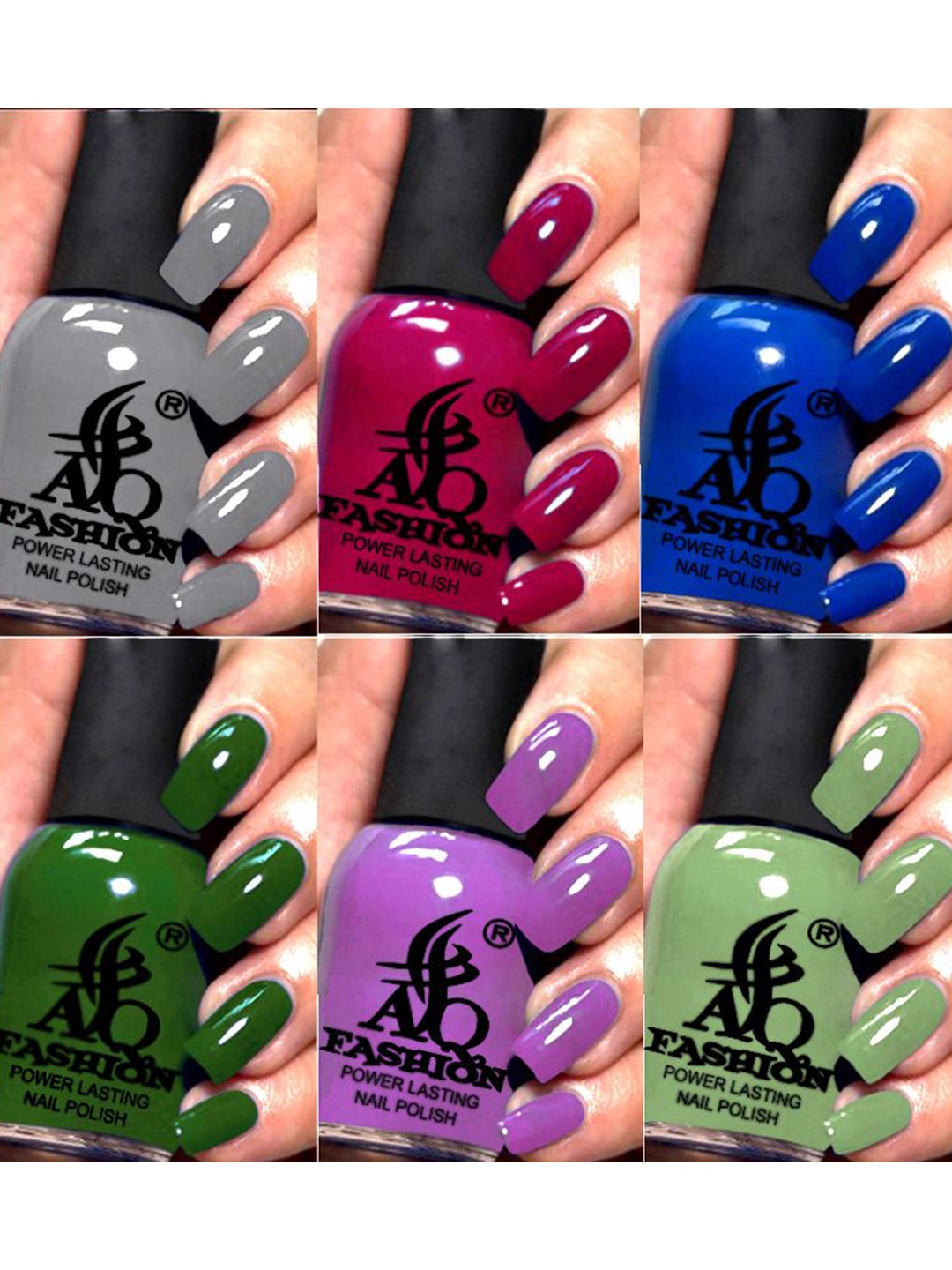 

AQ FASHION Power Lasting Set Of 6 Quick Dry Glossy Nail Polish - 9 ml Each, Grey