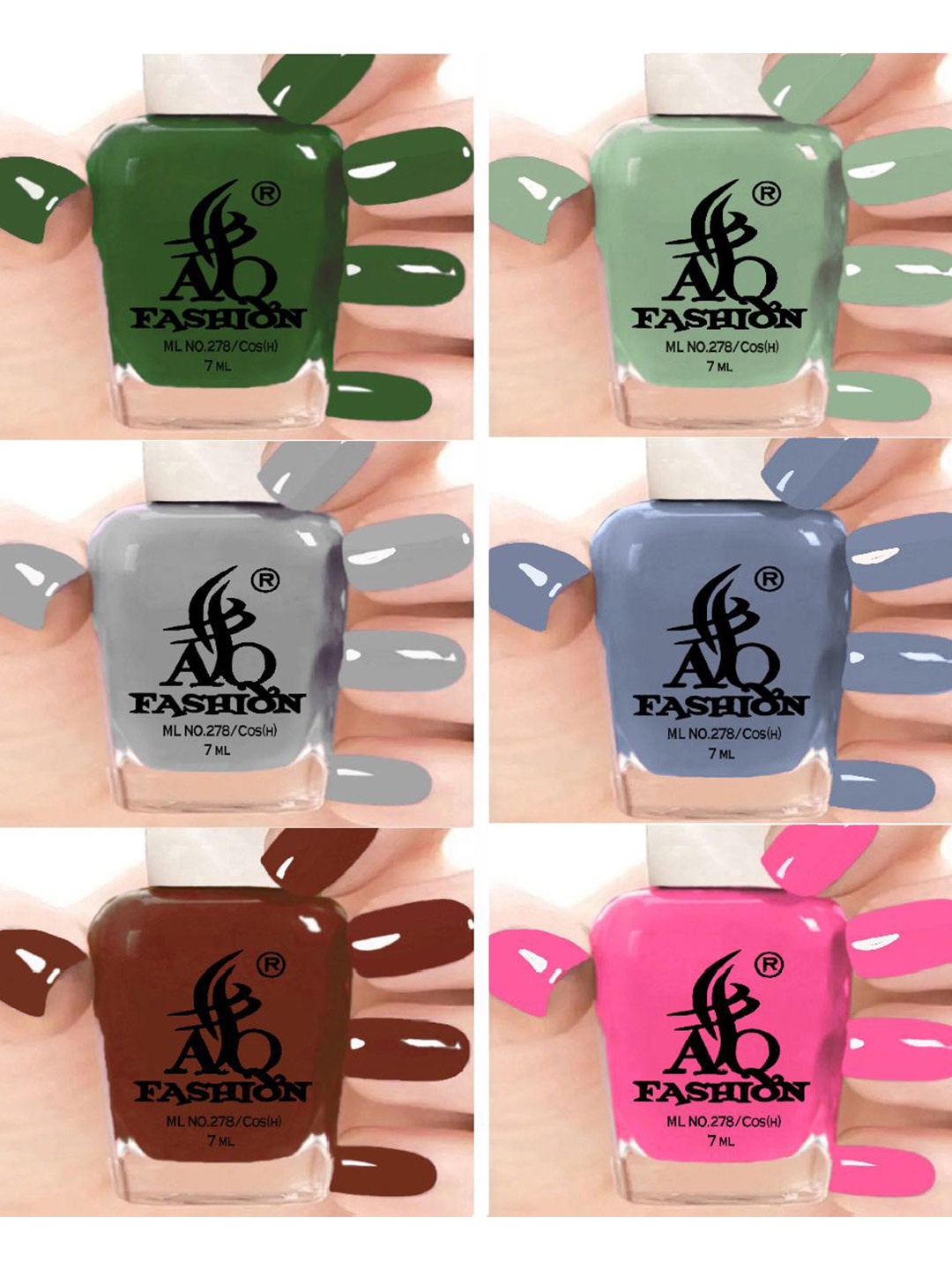 

AQ FASHION Set Of 6 Long Lasting Quick Dry Glossy Nail Polish - 7 ml Each, Green