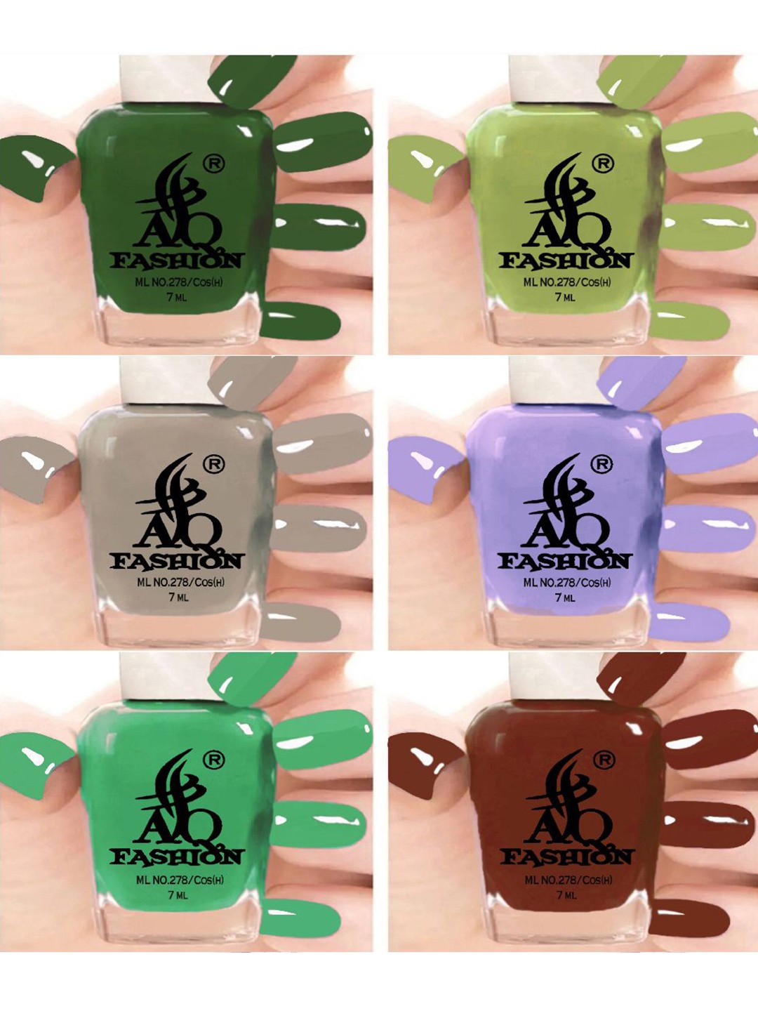 

AQ FASHION Set Of 6 Long Lasting Quick Dry Glossy Nail Polish - 7 ml Each, Green