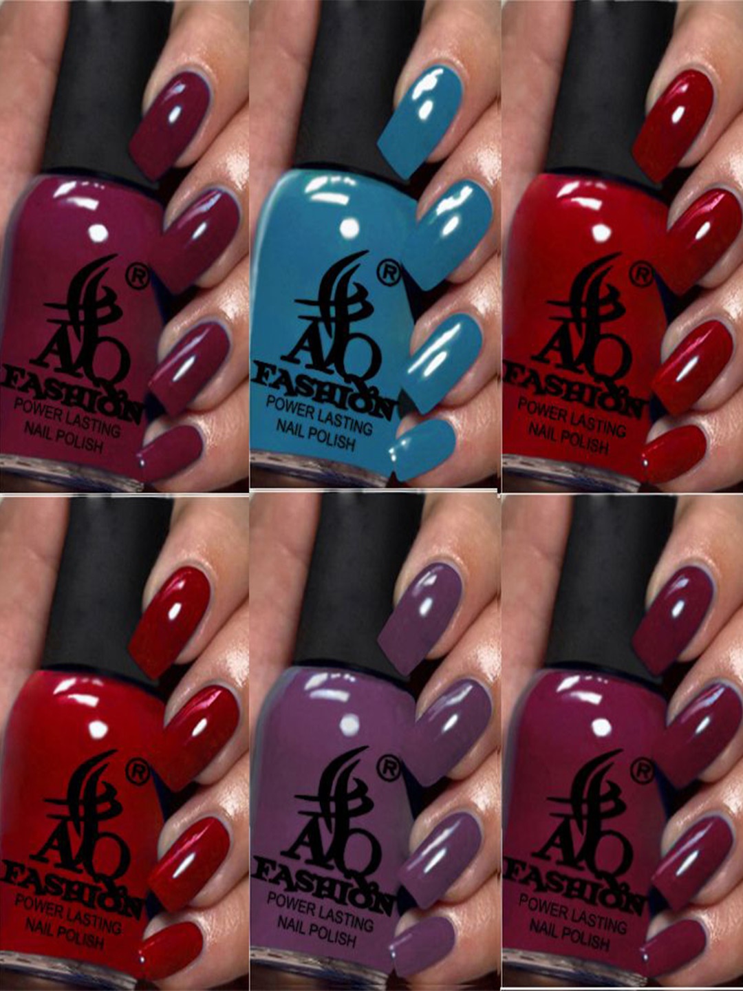 

AQ FASHION Power Lasting Set Of 6 Quick Dry Glossy Nail Polish - 9 ml Each, Purple