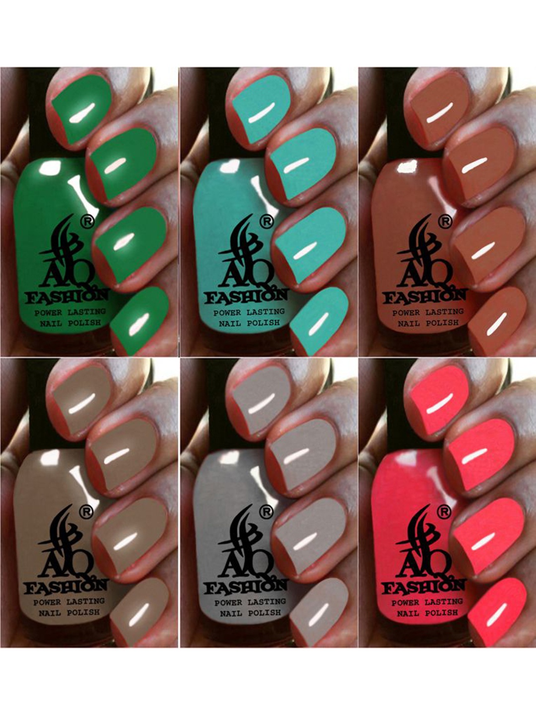 

AQ FASHION Power Lasting Set Of 6 Quick Dry Glossy Nail Polish - 9 ml Each, Green