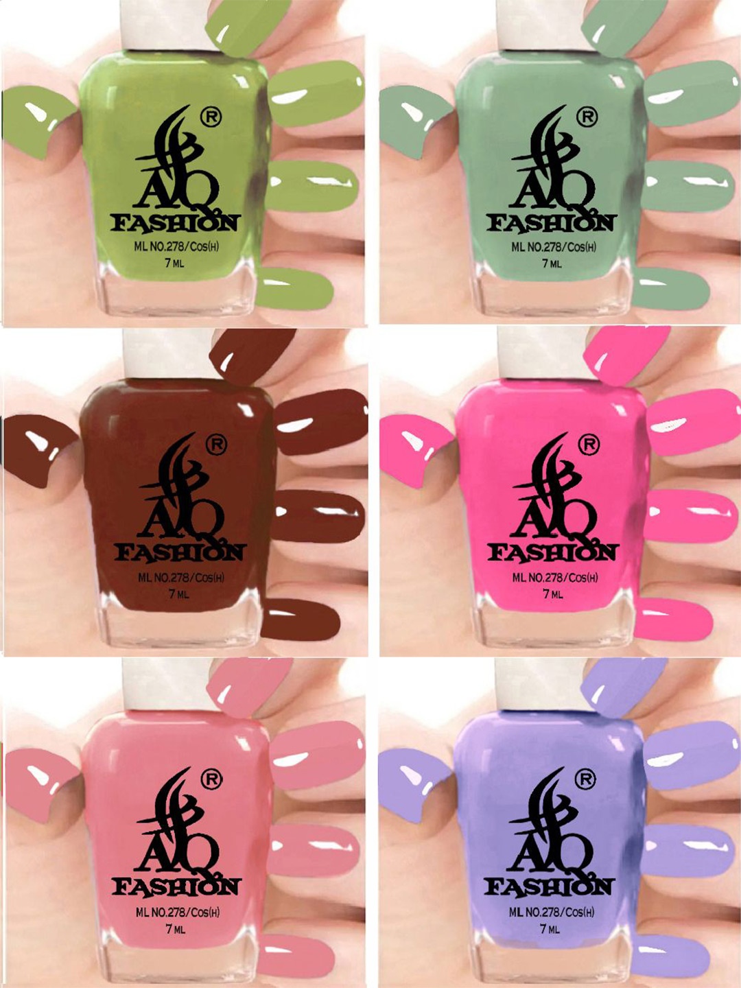

AQ FASHION Set Of 6 Long Lasting Quick Dry Glossy Nail Polish - 7 ml Each, Green