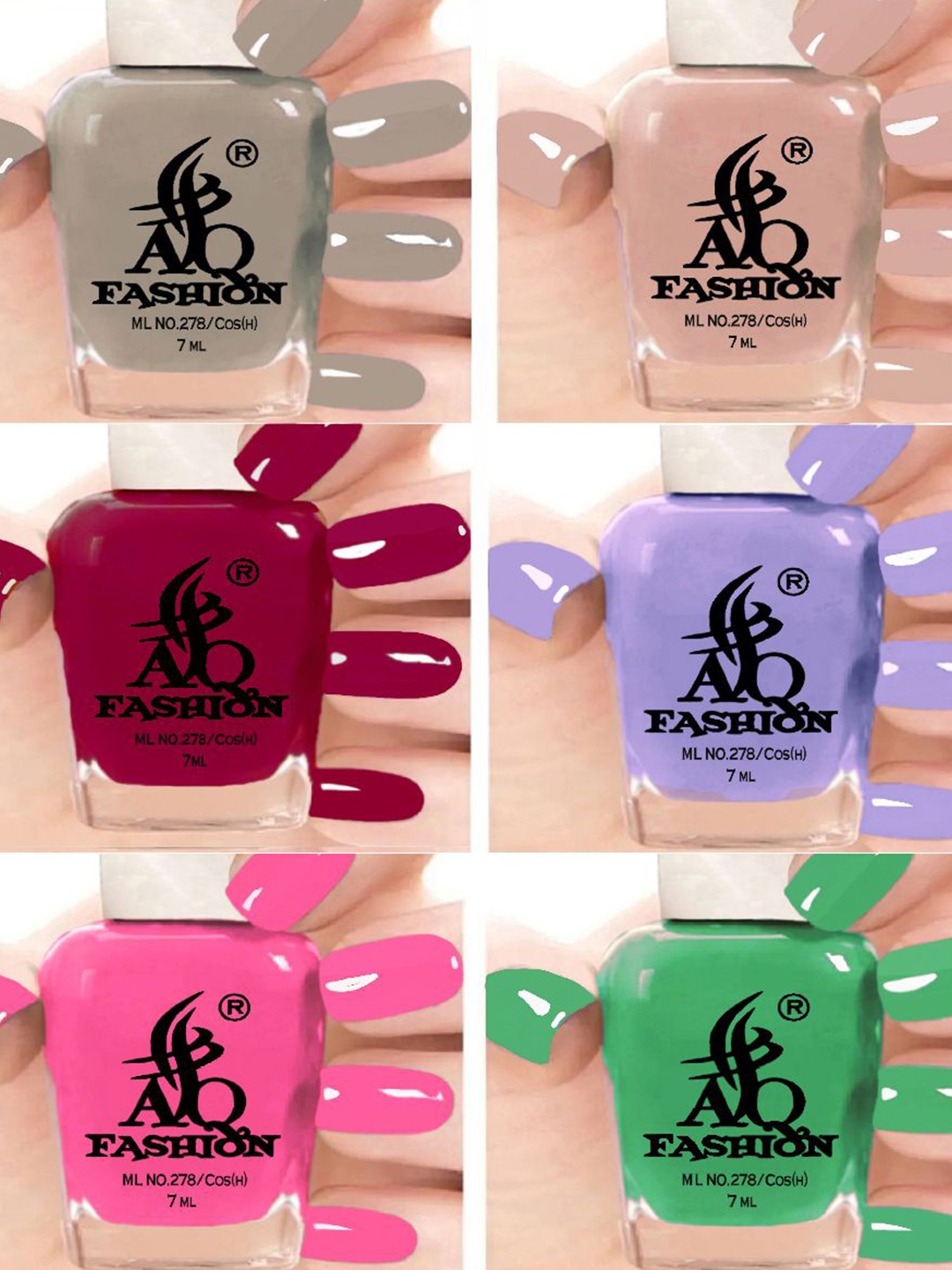 

AQ FASHION Set Of 6 Glossy Quick Dry Nail Polish - 7 ml Each, Pink