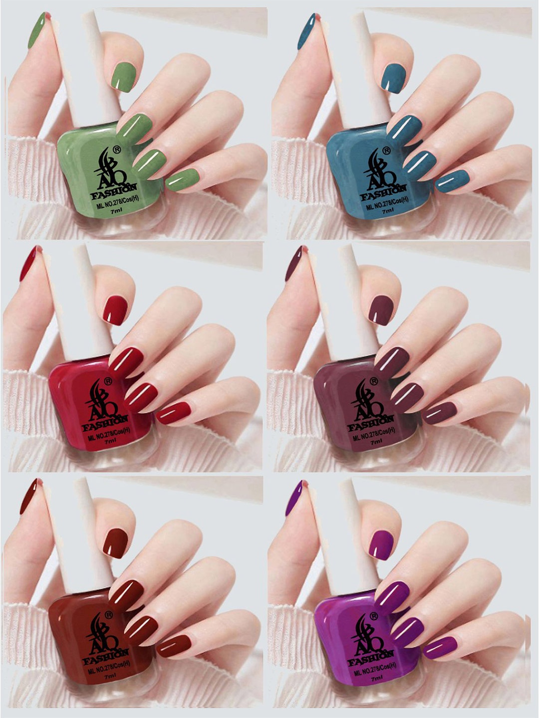 

AQ FASHION Set Of 6 Glossy Quick Dry Nail Polish - 7 ml Each, Red