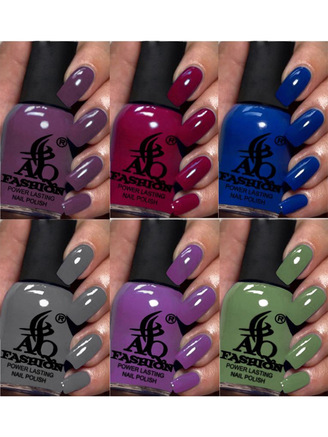

AQ FASHION Set Of 6 Power Lasting Glossy Quick Dry Nail Polish - 9 ml Each, Purple