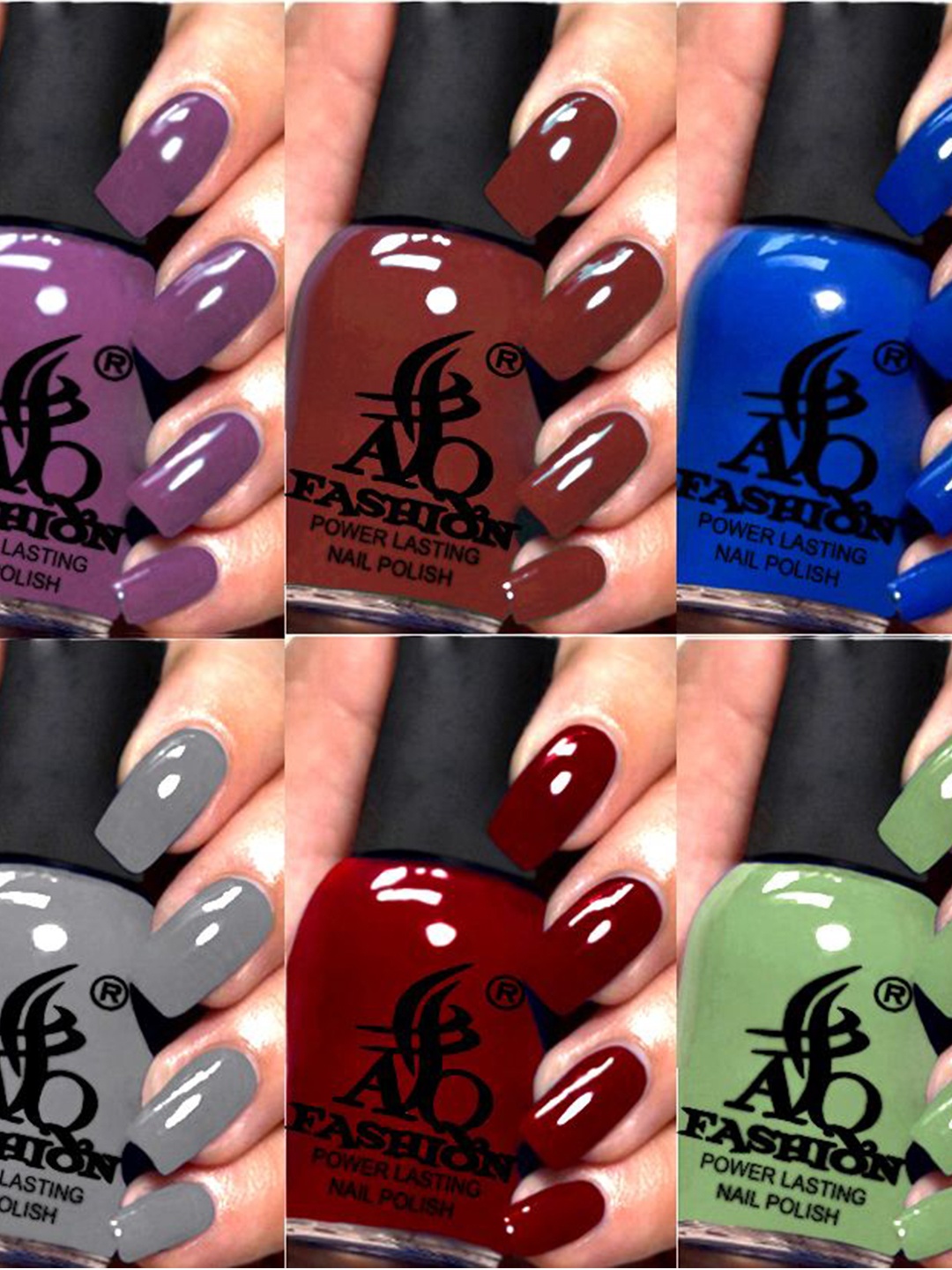 

AQ FASHION Set Of 6 Power Lasting Glossy Quick Dry Nail Polish - 9 ml Each, Purple