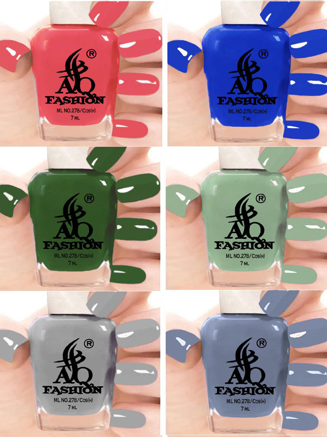 

AQ FASHION Set Of 6 Glossy Quick Dry Nail Polish - 7 ml Each, Green