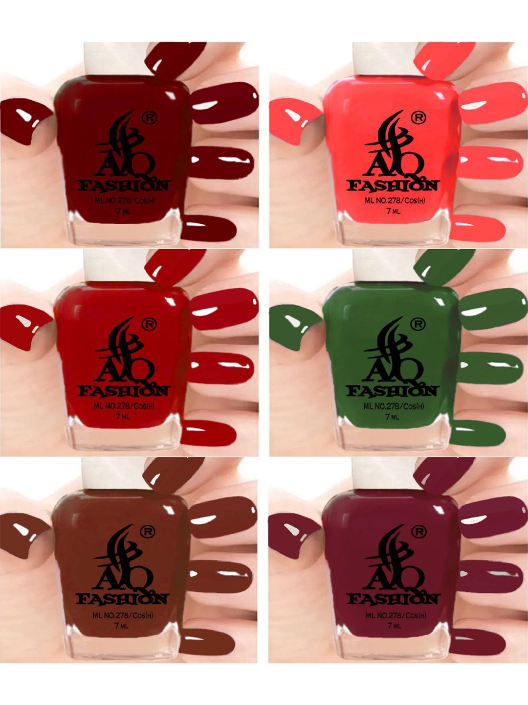 

AQ FASHION Set Of 6 Glossy Quick Dry Nail Polish - 7 ml Each, Red