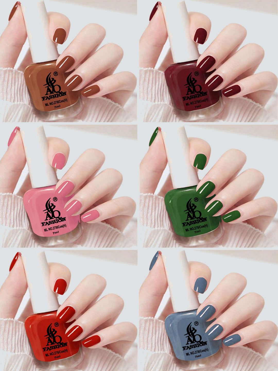 AQ FASHION Set Of 6 Glossy Quick Dry Nail Polish - 7 ml Each, Brown