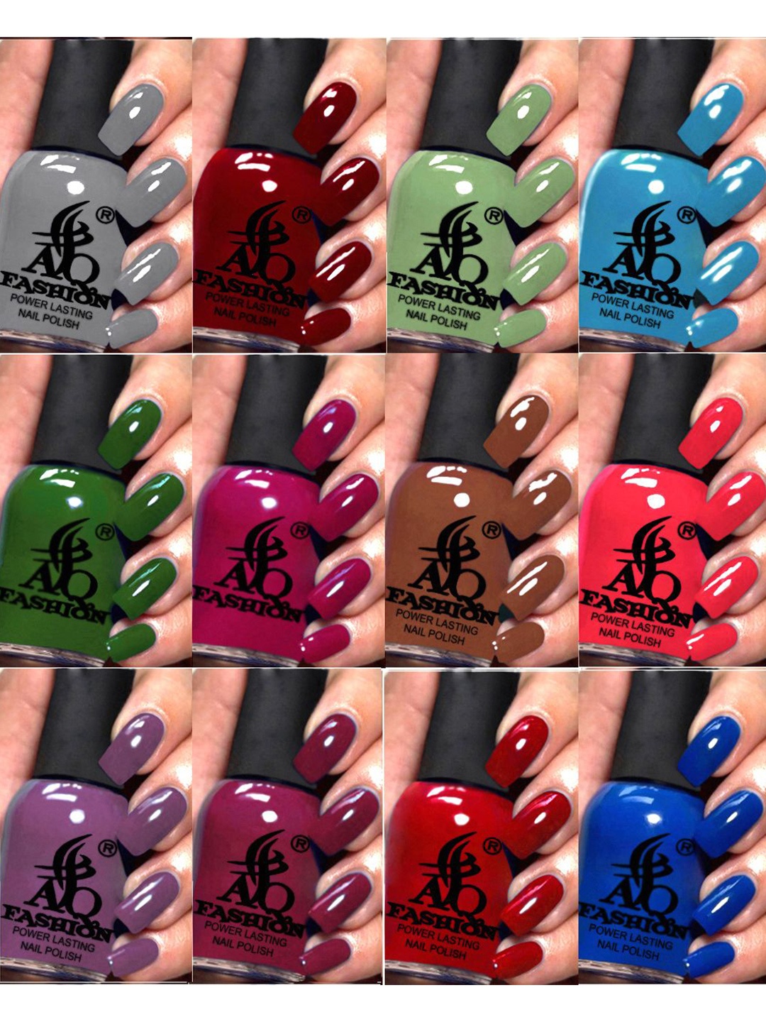 

AQ FASHION Set Of 12 Power Lasting Glossy Quick Dry Nail Polish - 9 ml Each, Blue