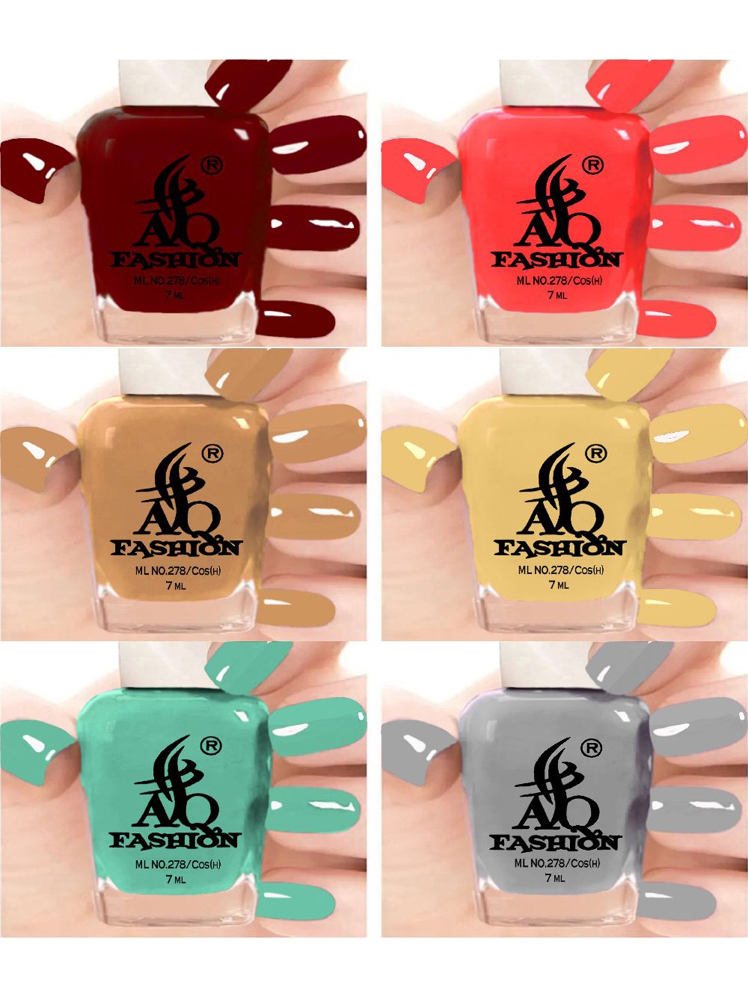 

AQ FASHION Set Of 6 Glossy Quick Dry Nail Polish - 7 ml Each, Yellow