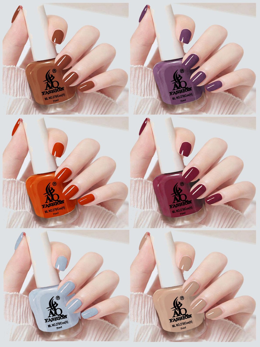 

AQ FASHION Set Of 6 Glossy Quick Dry Nail Polish - 7 ml Each, Brown