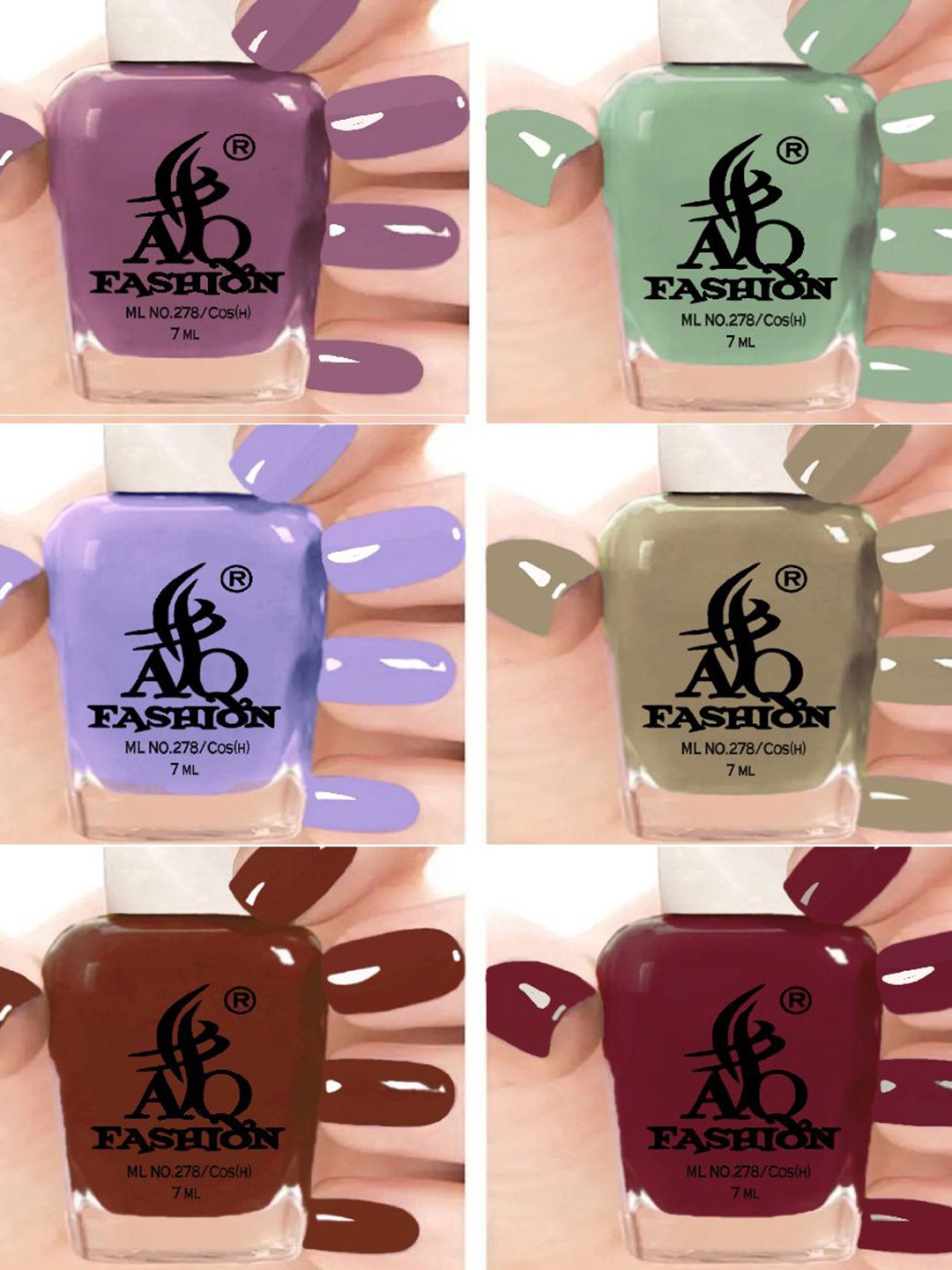 

AQ FASHION Set Of 6 Glossy Quick Dry Nail Polish - 7 ml Each, Purple
