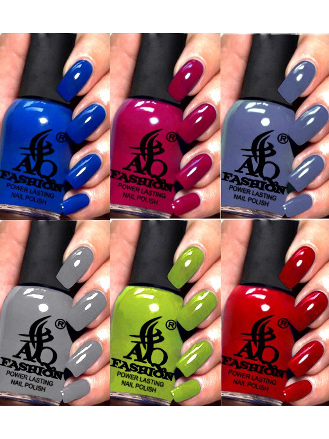 

AQ FASHION Set Of 6 Power Lasting Glossy Quick Dry Nail Polish - 9 ml Each, Blue