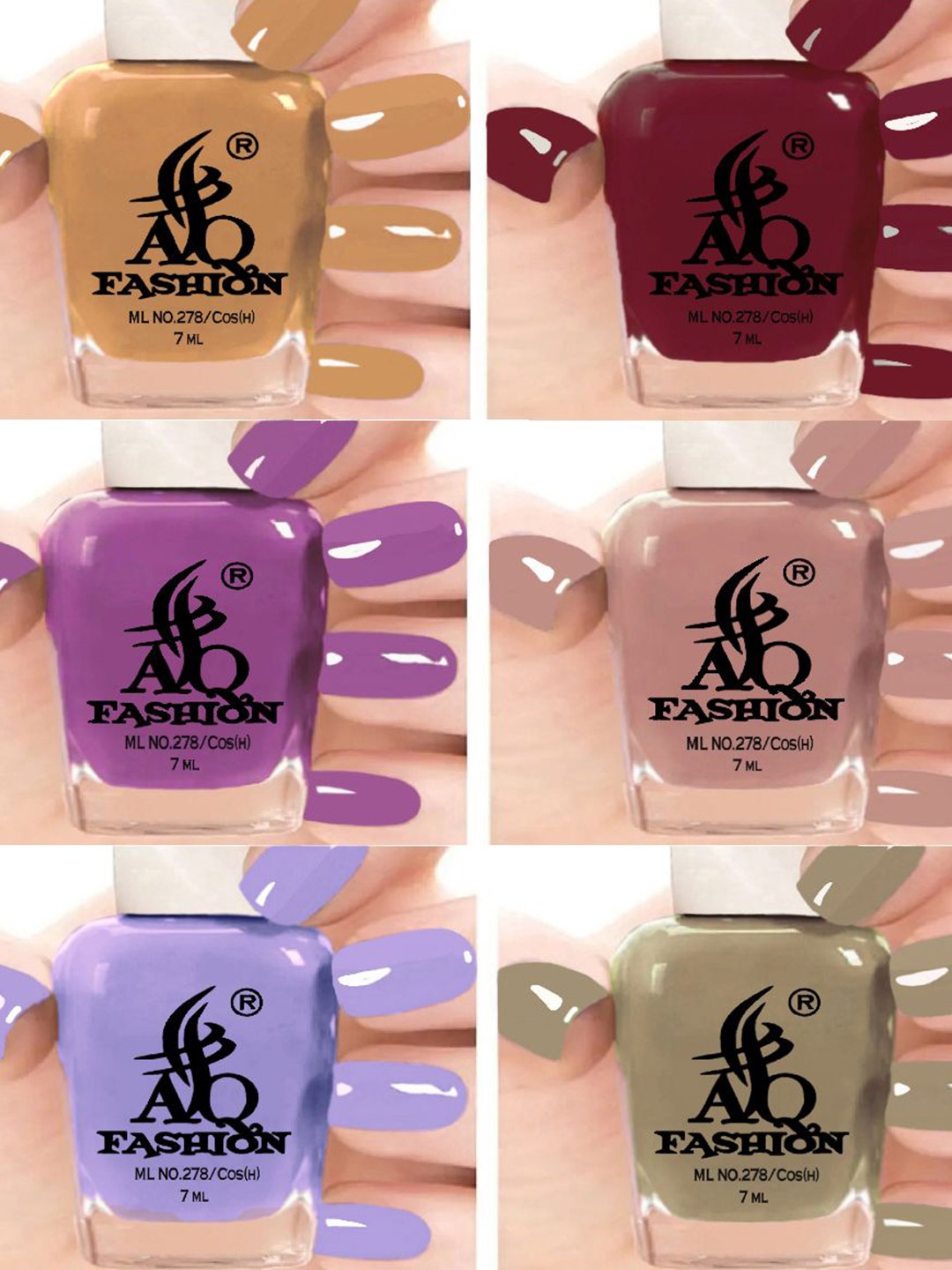 

AQ FASHION Set Of 6 Glossy Quick Dry Nail Polish - 7 ml Each, Maroon