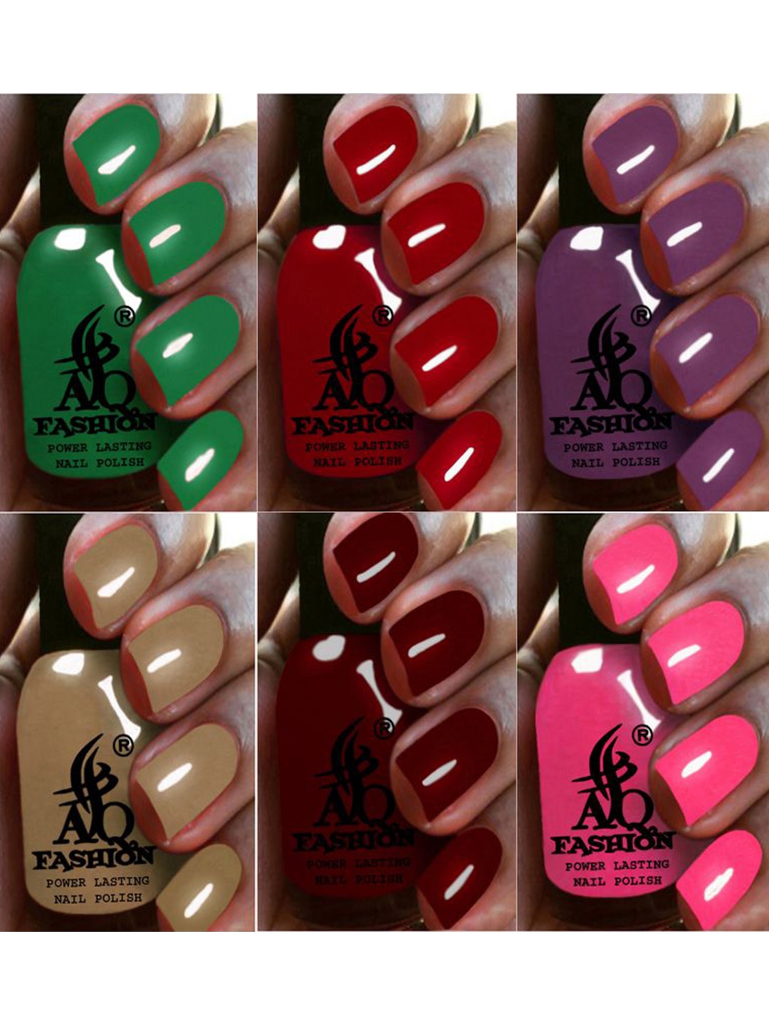 

AQ FASHION Set Of 6 Power Lasting Glossy Quick Dry Nail Polish - 9 ml Each, Green