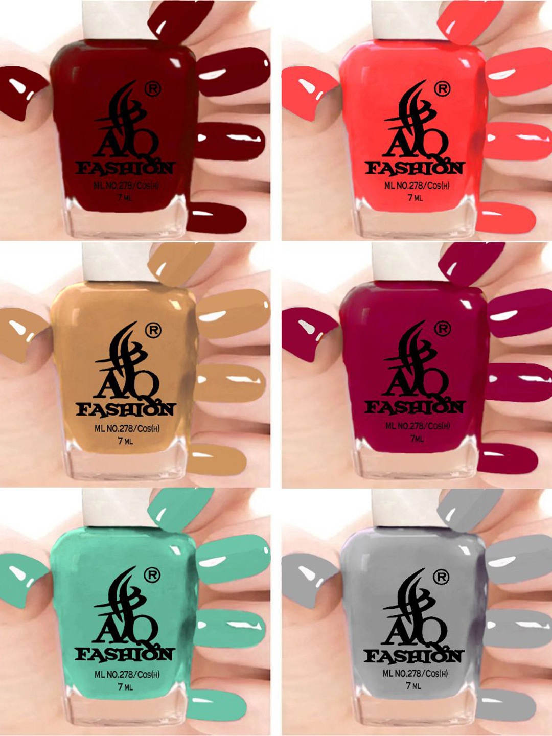 

AQ FASHION Set Of 6 Glossy Quick Dry Nail Polish - 7 ml Each, Maroon