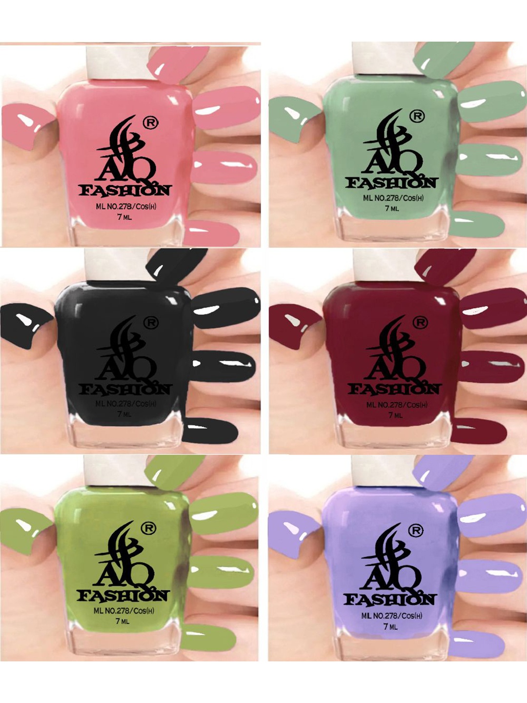 

AQ FASHION Set Of 6 Glossy Quick Dry Nail Polish - 7 ml Each, Pink
