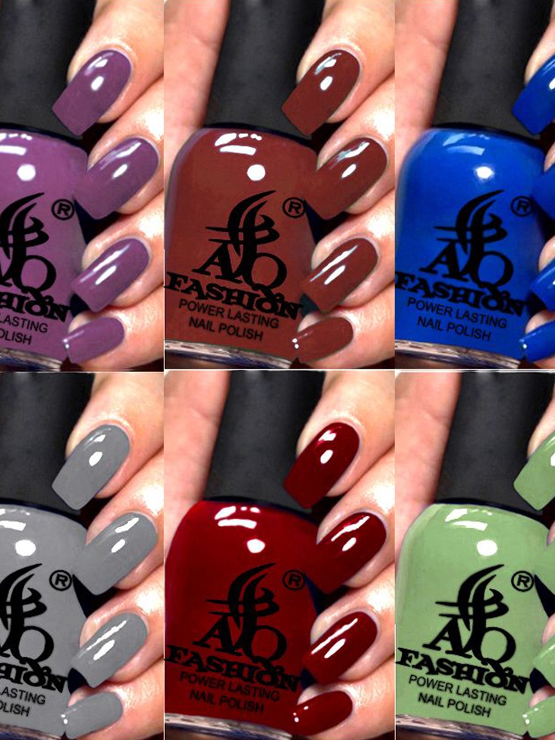 

AQ FASHION Set Of 6 Power Lasting Glossy Quick Dry Nail Polish - 9 ml Each, Purple