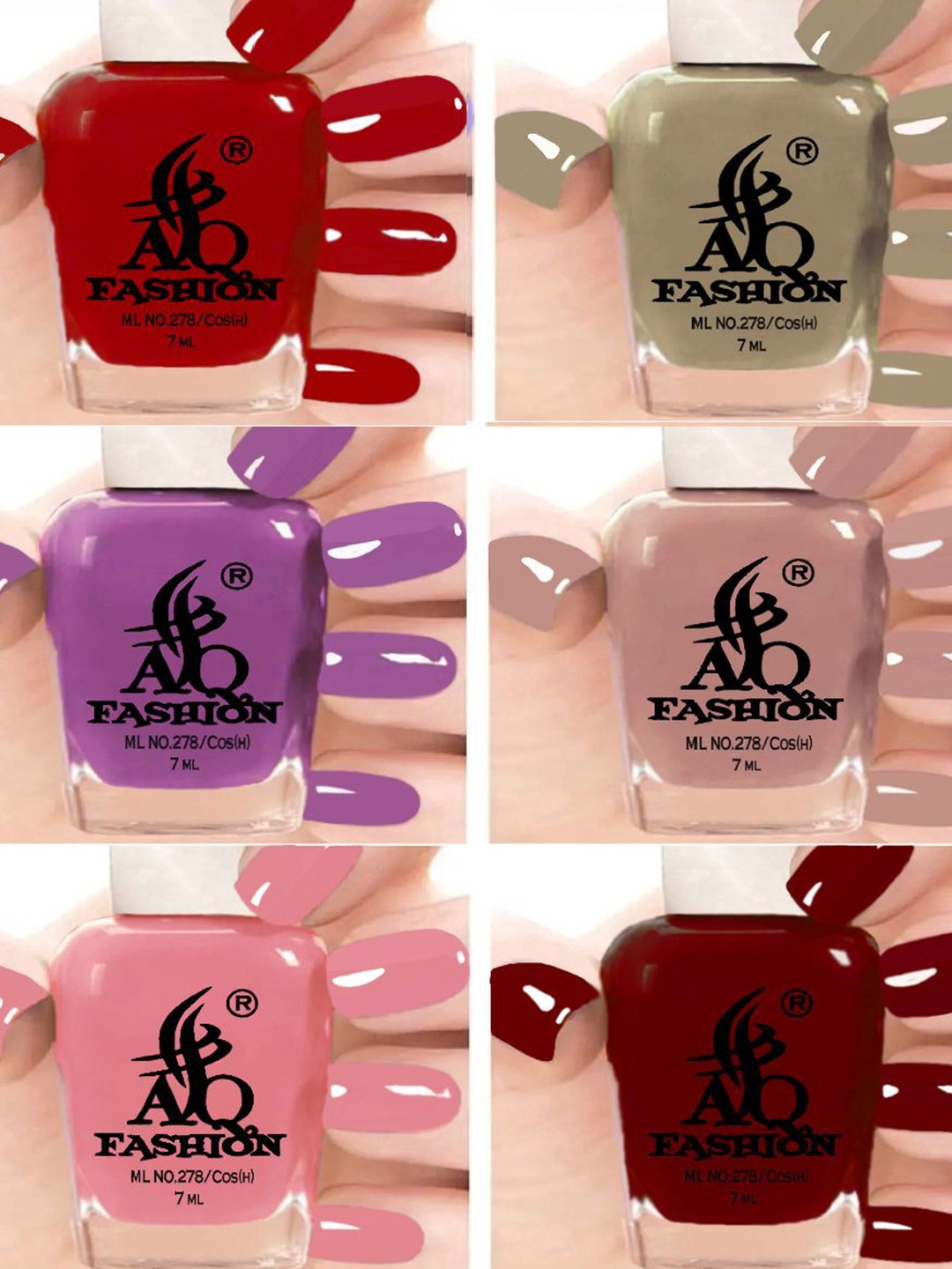 

AQ FASHION Set Of 6 Glossy Quick Dry Nail Polish - 7 ml Each, Red