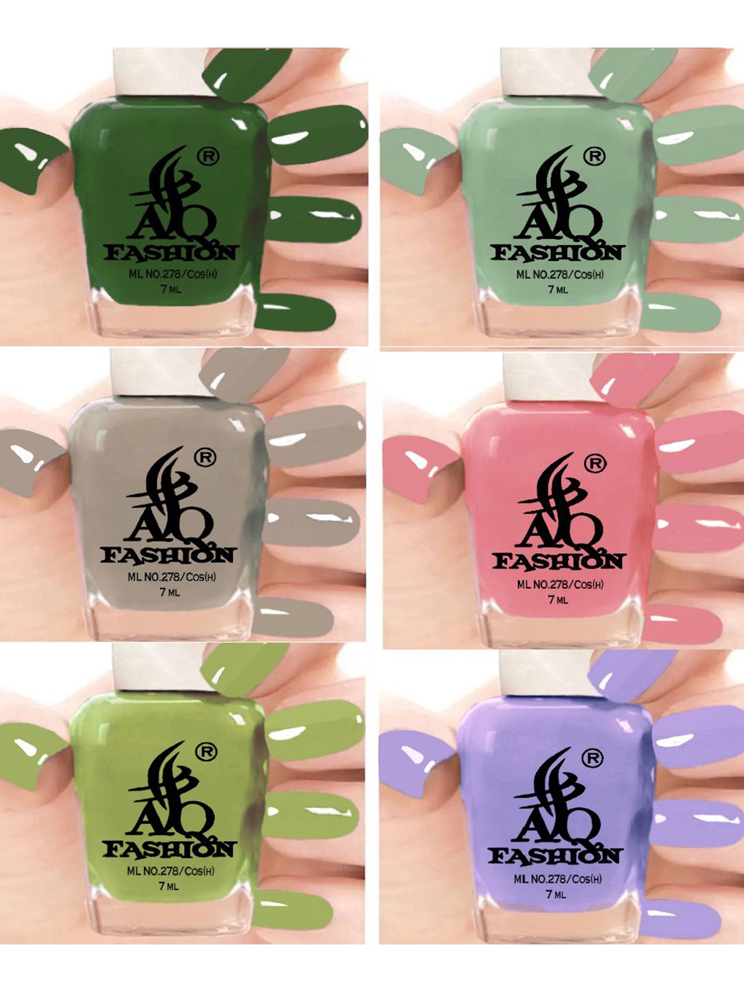 

AQ FASHION Set Of 6 Glossy Quick Dry Nail Polish - 7 ml Each, Green