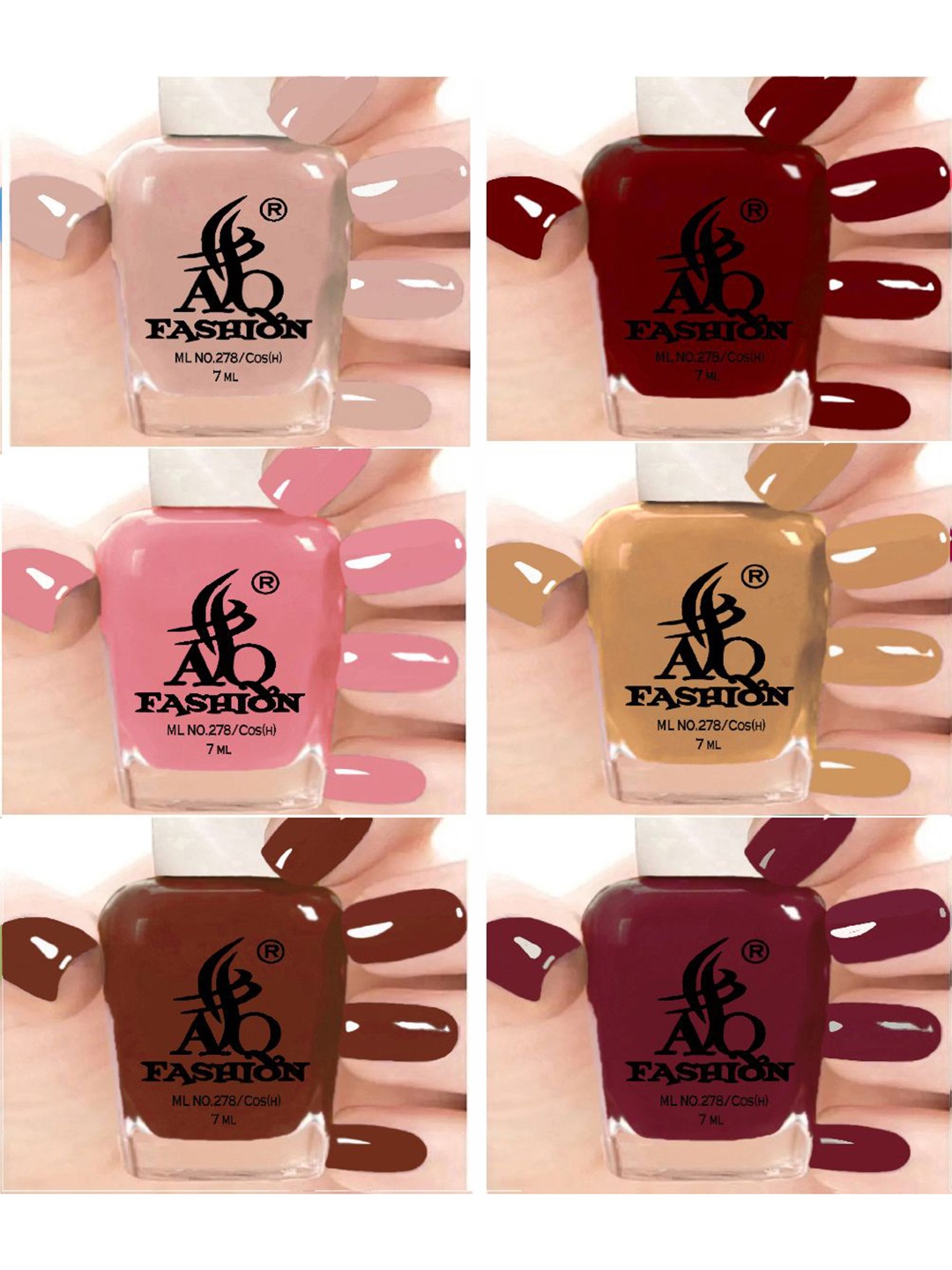 

AQ FASHION Set Of 6 Glossy Quick Dry Nail Polish - 7 ml Each, Nude