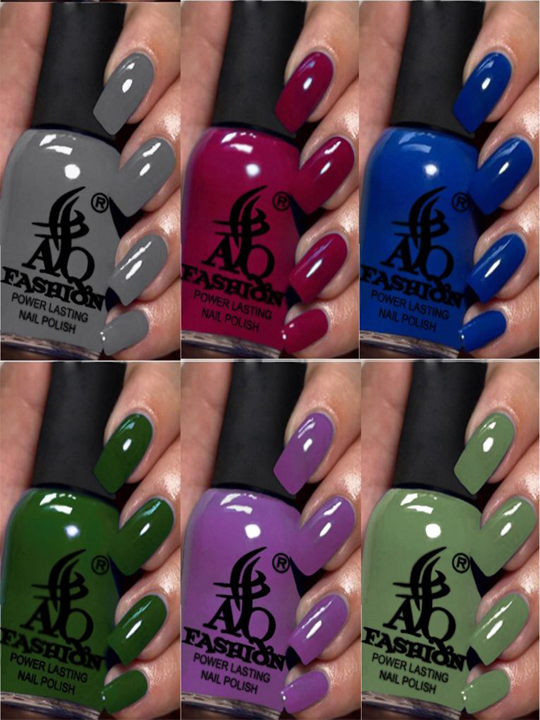 

AQ FASHION Set Of 6 Power Lasting Glossy Quick Dry Nail Polish - 9 ml Each, Grey