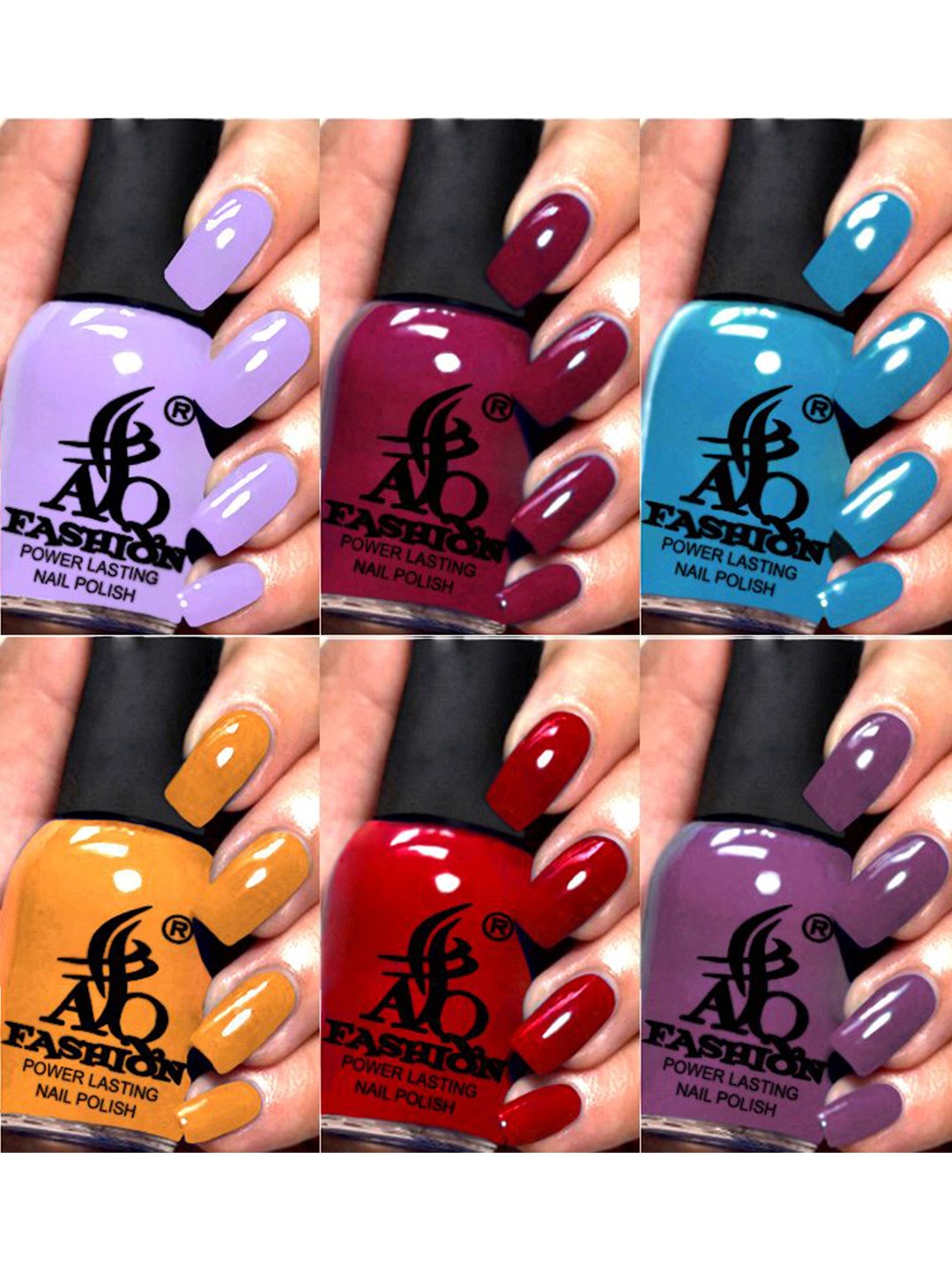 

AQ FASHION Set Of 6 Power Lasting Glossy Quick Dry Nail Polish - 9 ml Each, Purple