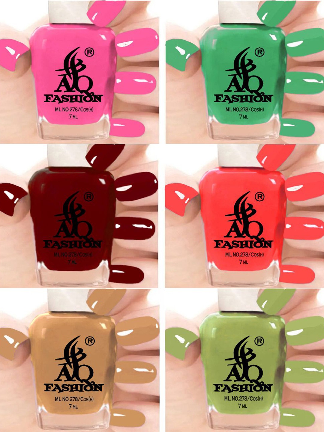

AQ FASHION Set Of 6 Glossy Quick Dry Nail Polish - 7 ml Each, Pink