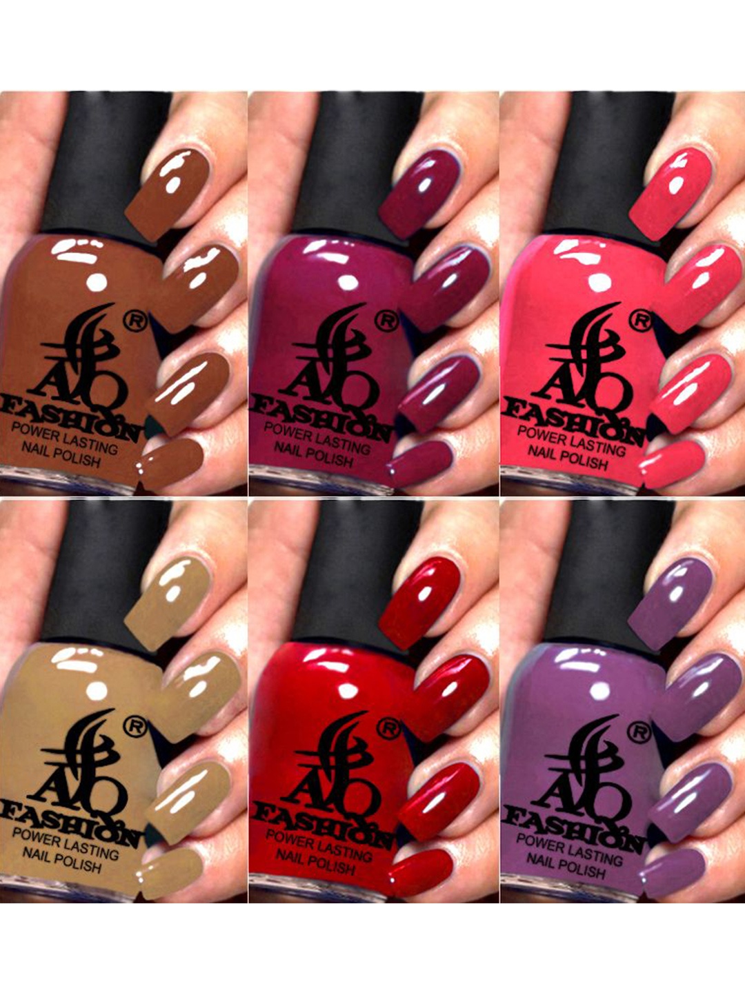 

AQ FASHION Set Of 6 Power Lasting Glossy Quick Dry Nail Polish - 9 ml Each, Maroon