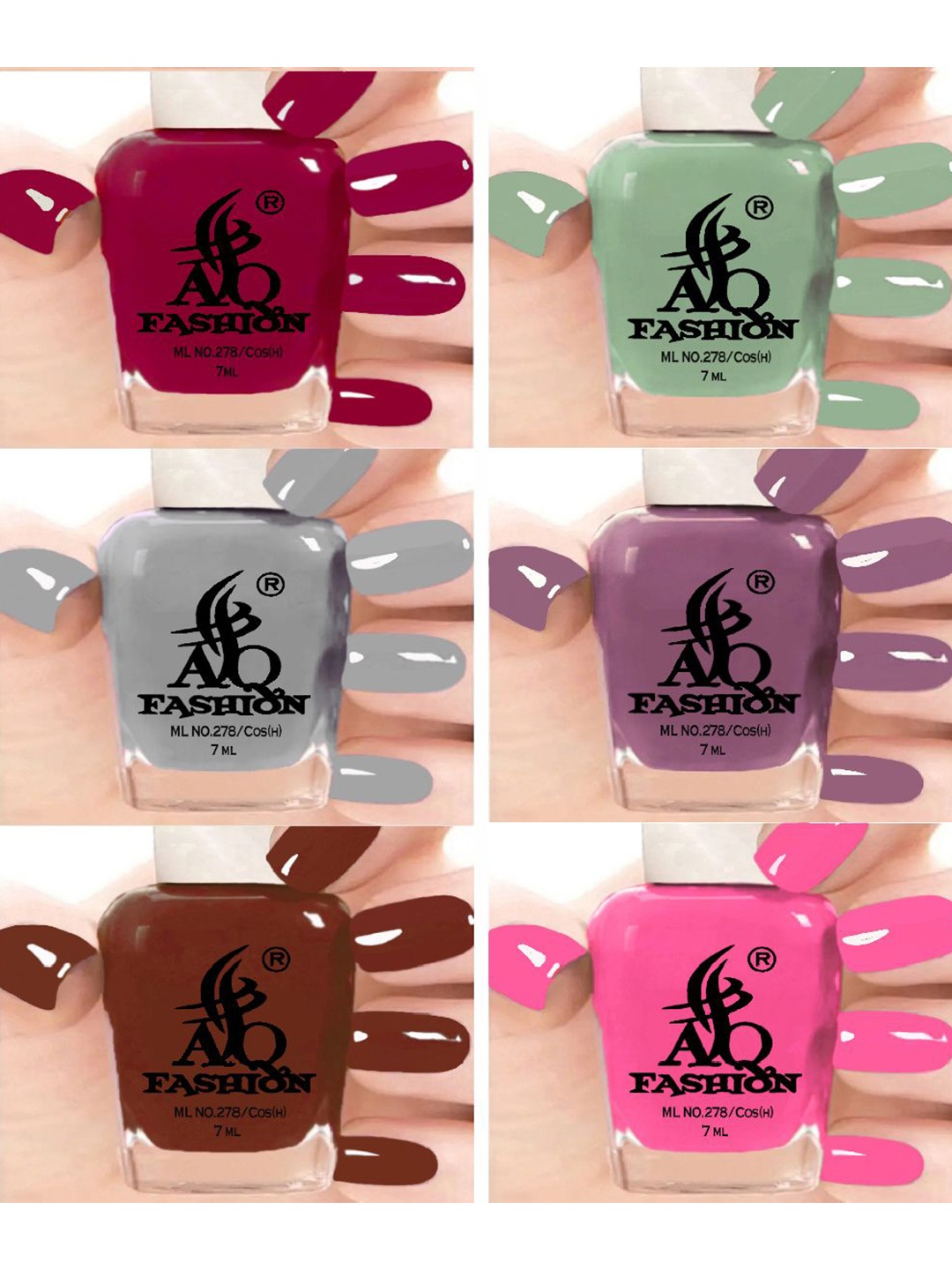 

AQ FASHION Set Of 6 Glossy Quick Dry Nail Polish - 7 ml Each, Red