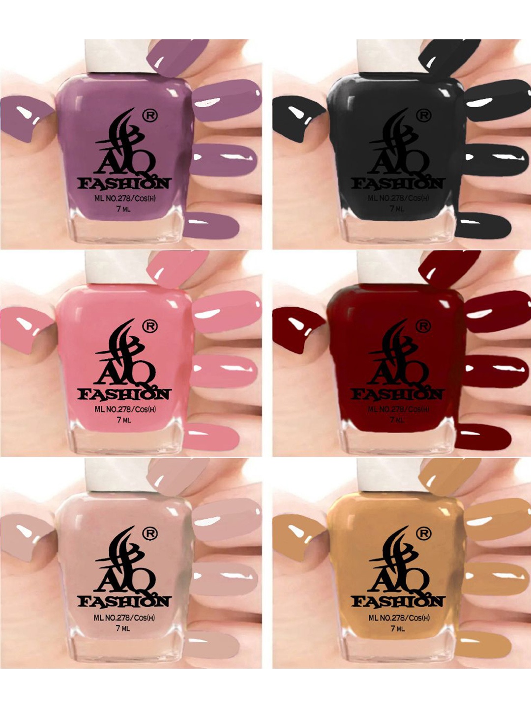 

AQ FASHION Set Of 6 Glossy Quick Dry Nail Polish - 7 ml Each, Purple